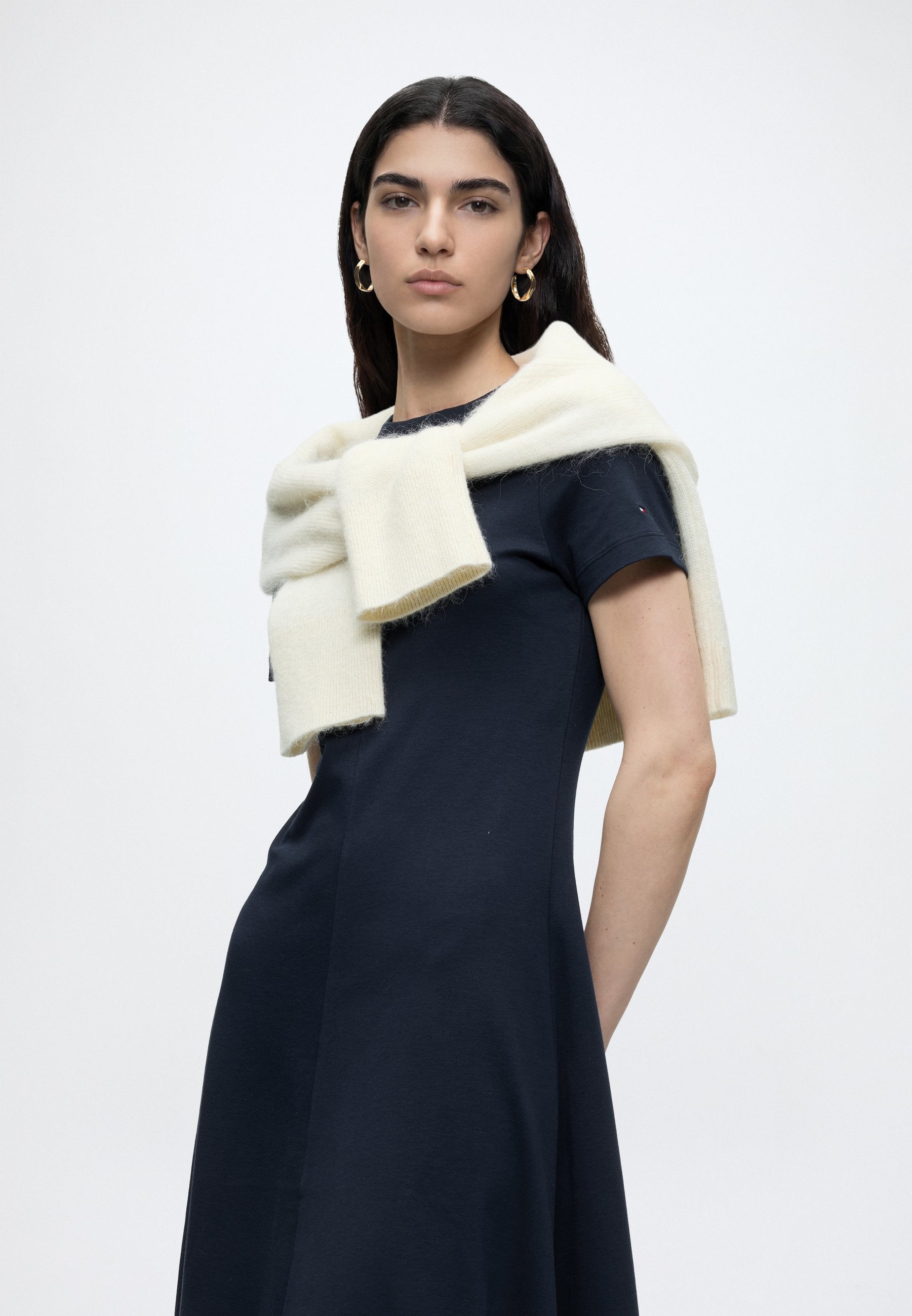 INTERLOCK KNIT MIDI FIT AND FLARE DRESS - Jersey dress - dark night navy