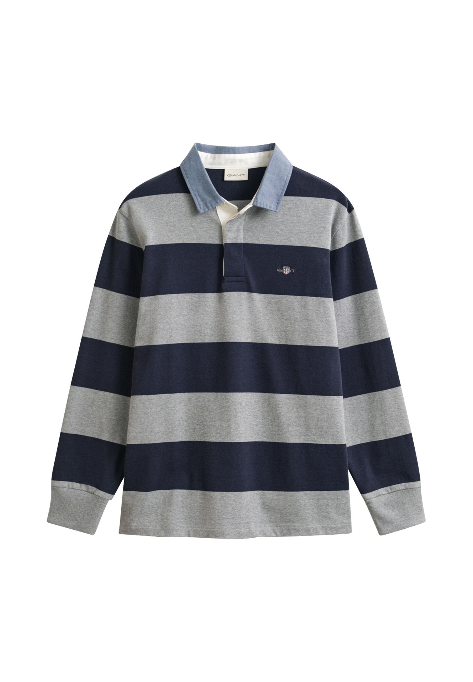 CHAMBRAY STRIPE HEAVY RUGGER - Polo - gris chiné