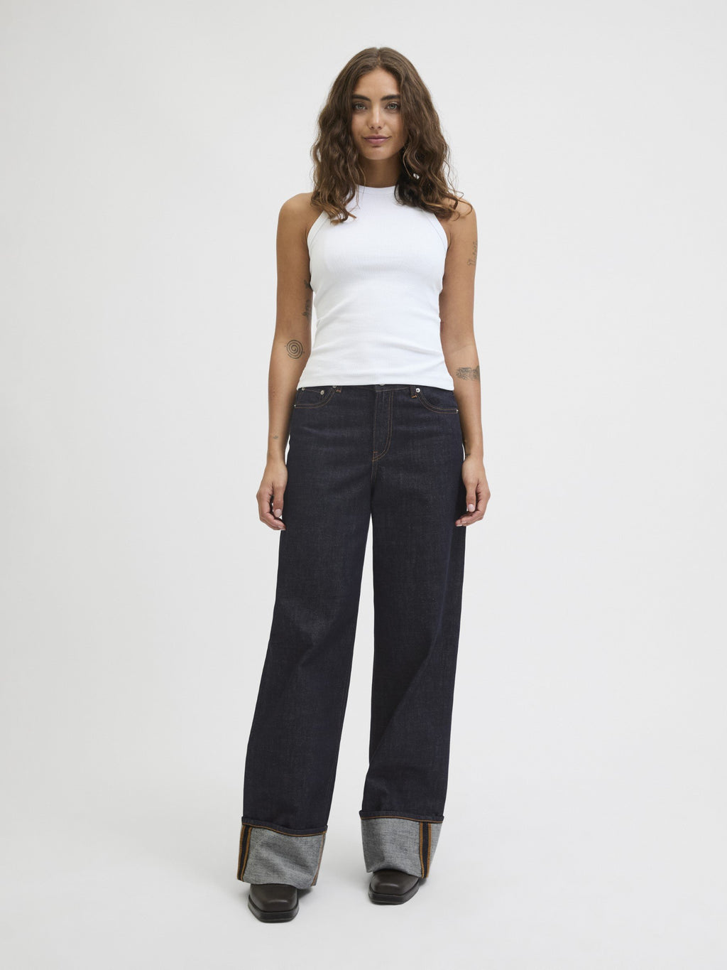 Wide-fit JXTOKYO VEGA WIDE HW FOLD UP R269 DNM - Wide Leg - dark blue denim