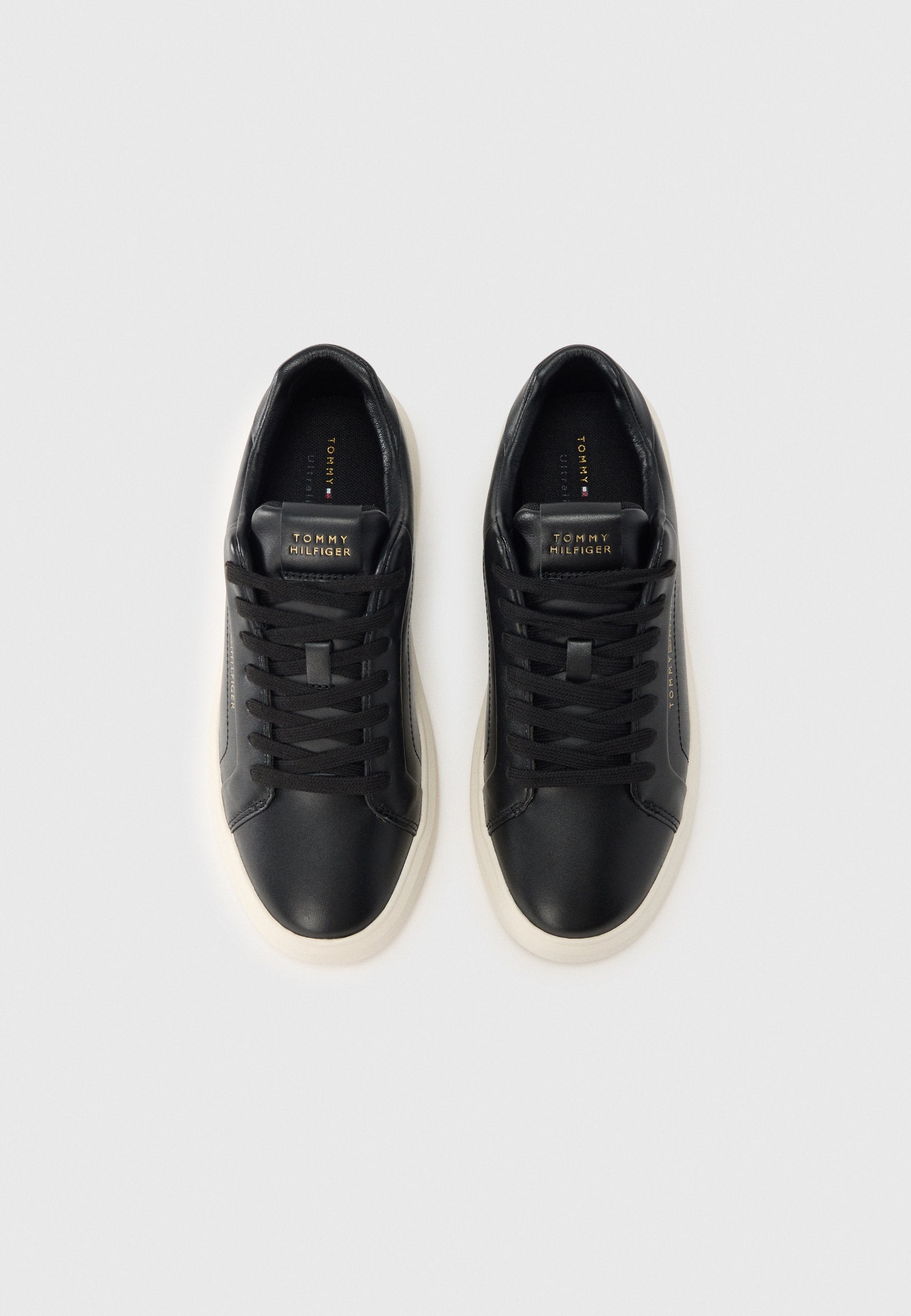 LIGHTWEIGHT LEATHER CUPSOLE COURT TRAINERS - Trainers - black