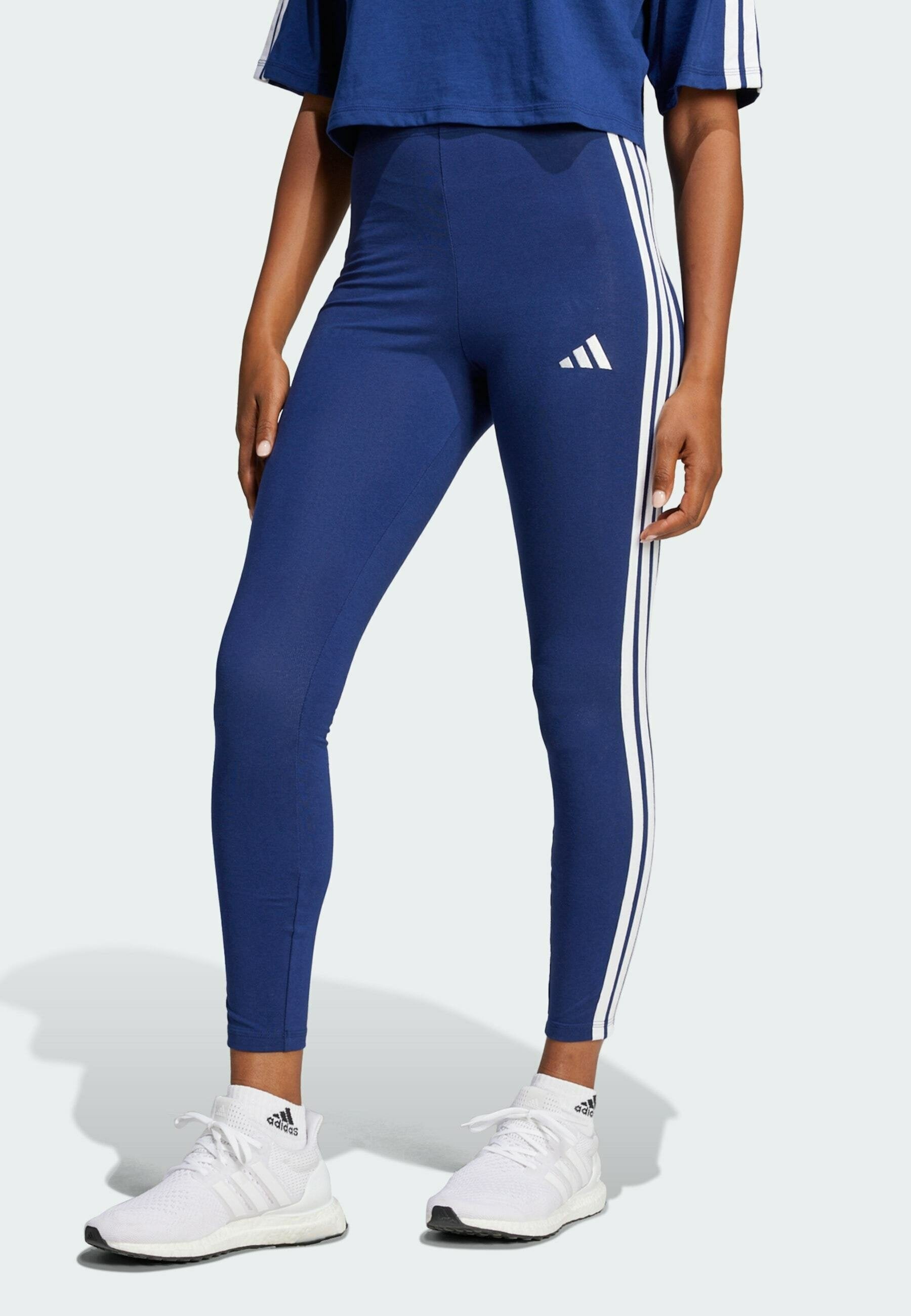 ESSENTIALS 3 STRIPES - Leggings - dark blue white