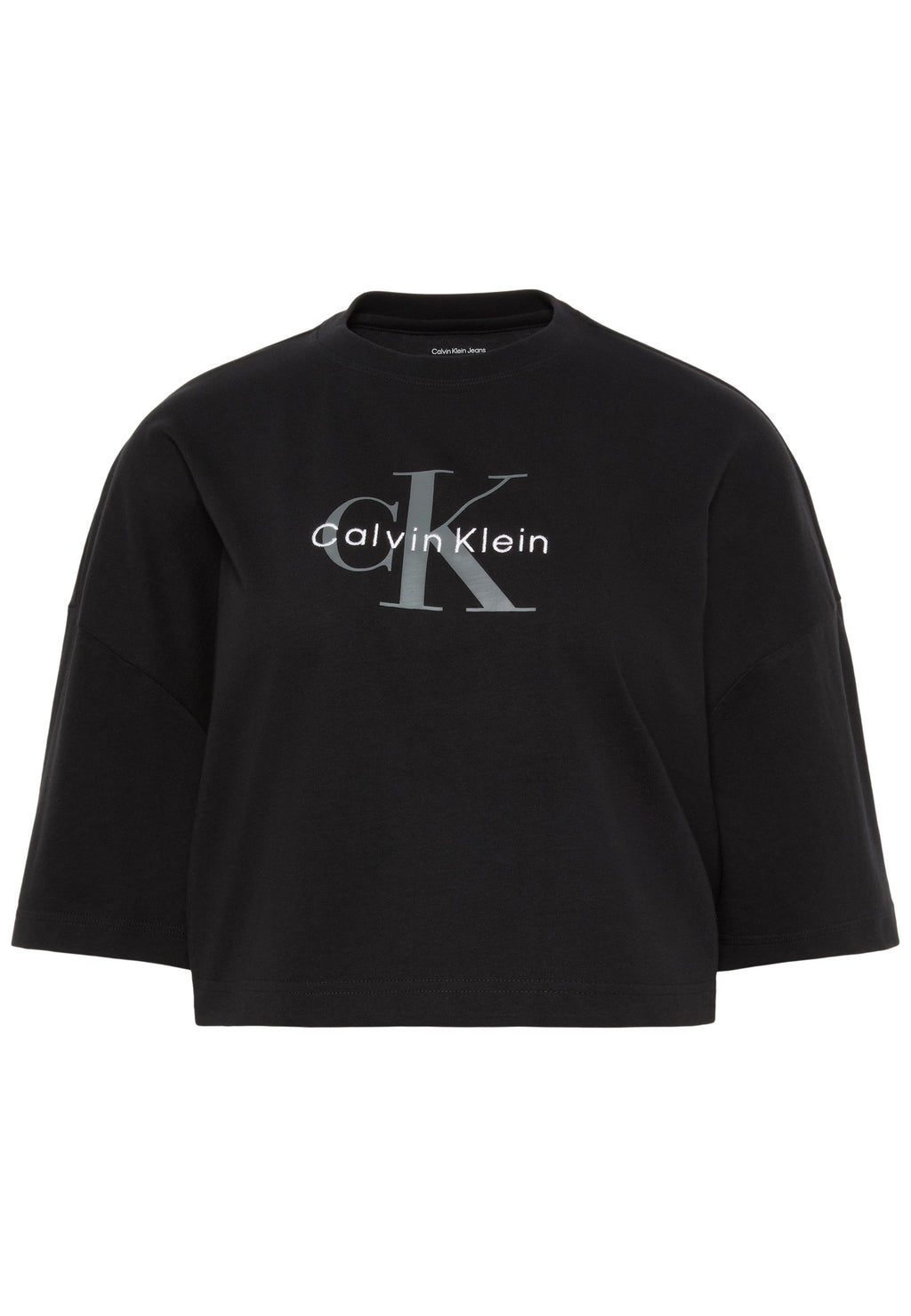 TEE-SHIRT CROP COUPE LARGE MONOLOGO - T-shirt imprimé - black