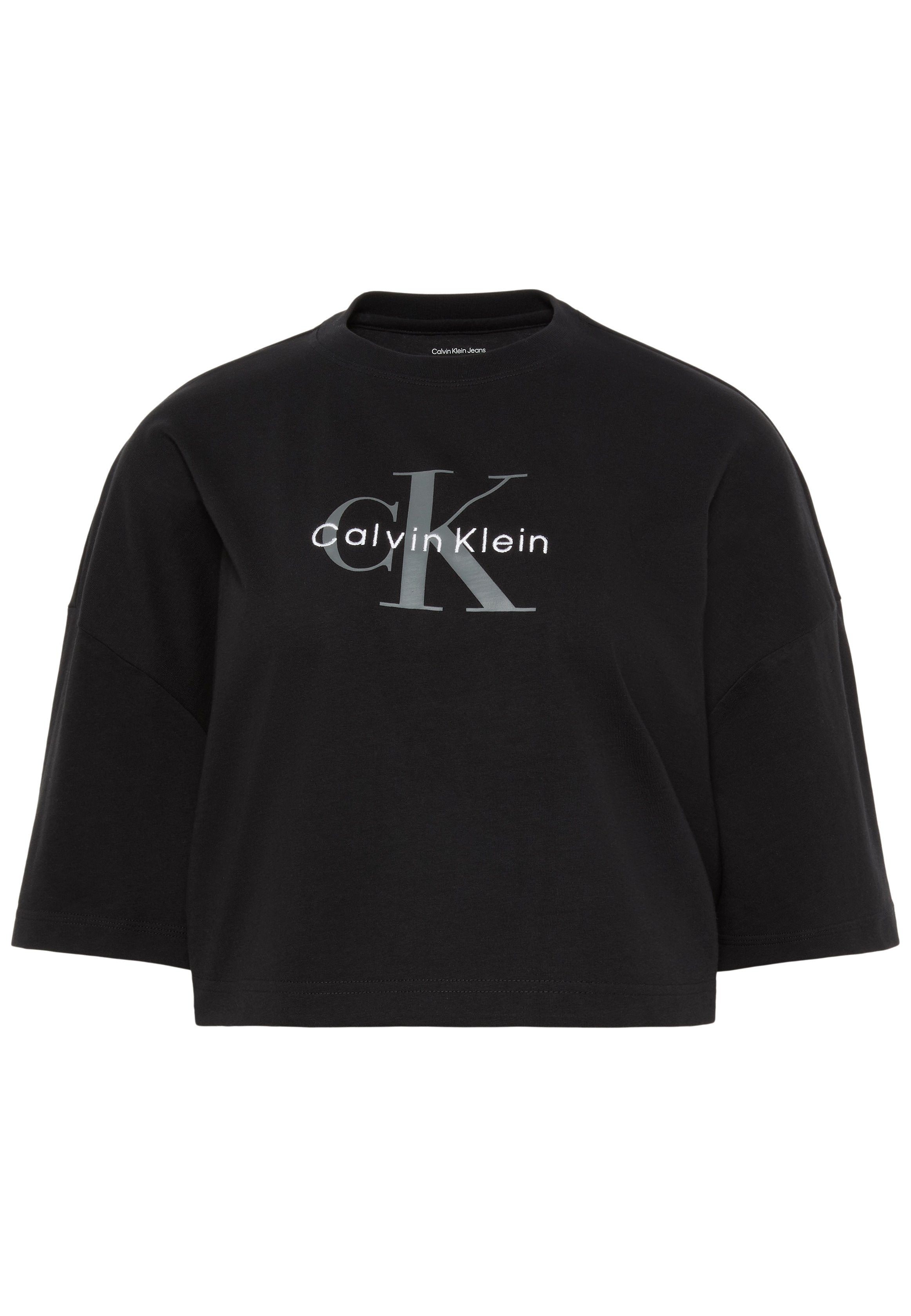 TEE-SHIRT CROP COUPE LARGE MONOLOGO - T-shirt imprimé - black