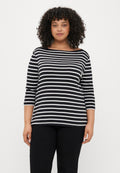 CURVE BOAT NECK THREE-QUARTER SLEEVE T-SHIRT - Long sleeved top - black/ecru