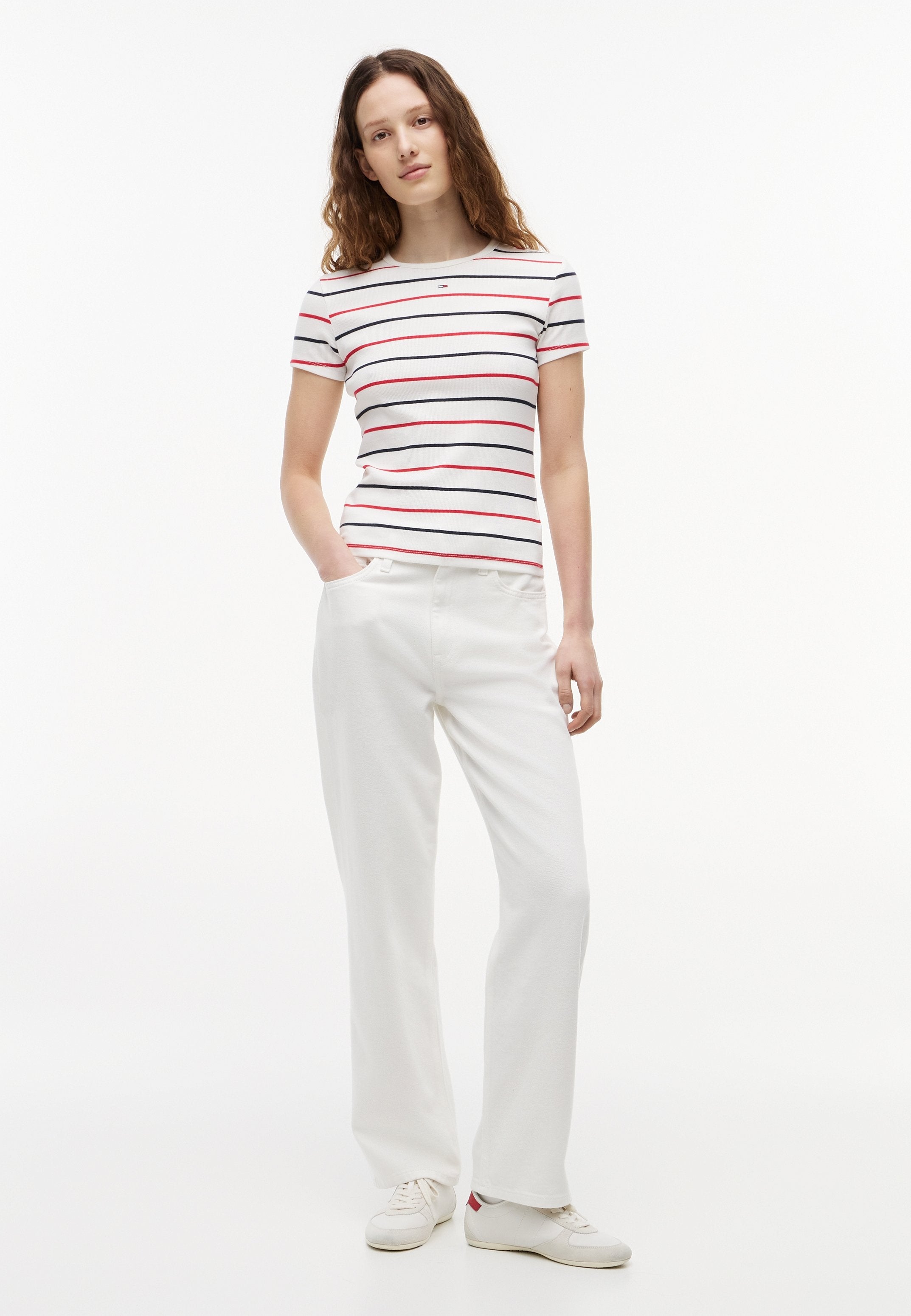 SLIM FIT - Print T-shirt - offwhite/navy/red
