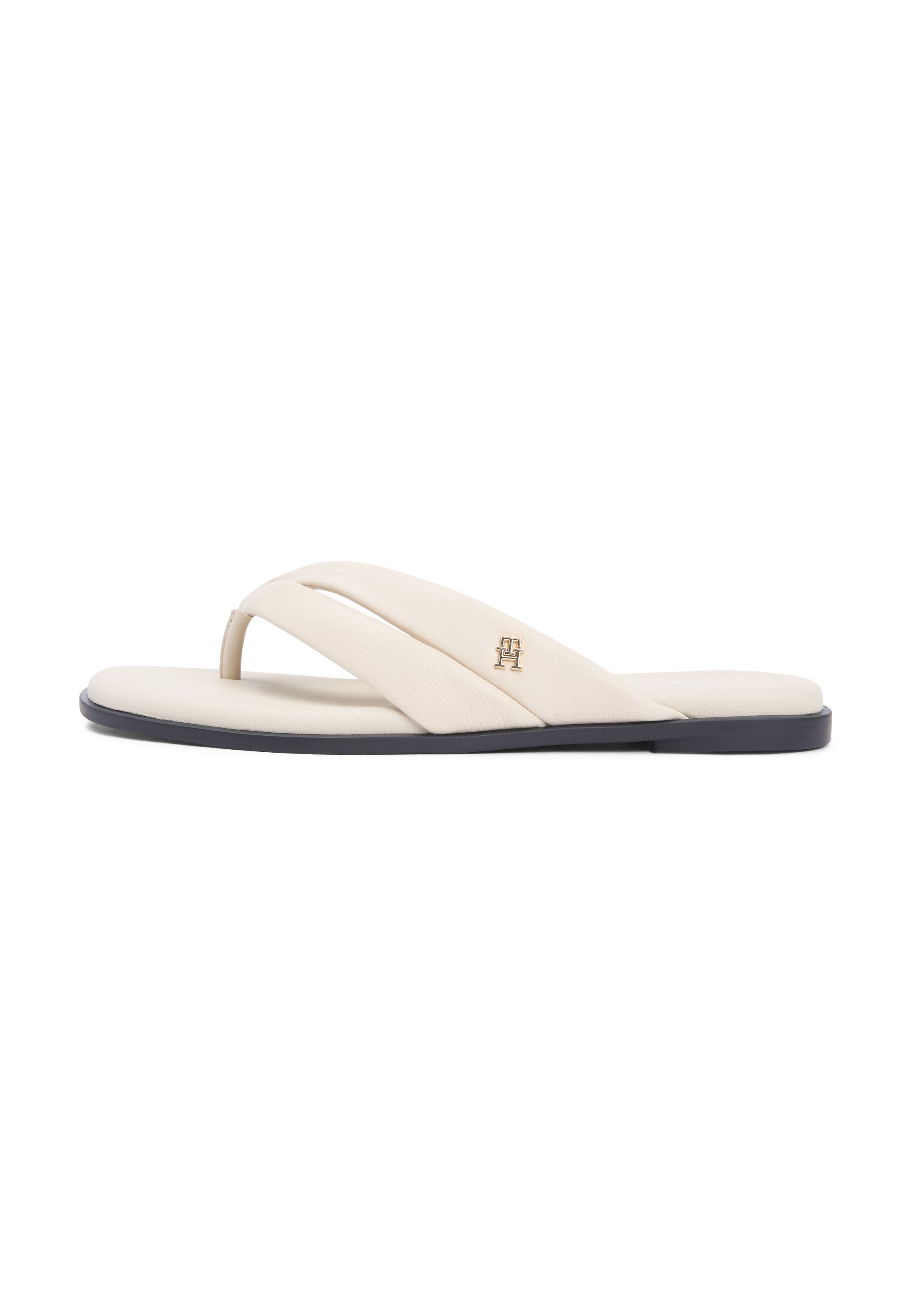 LEATHER TOE POST FLAT SANDALS - T-bar sandals - classic beige