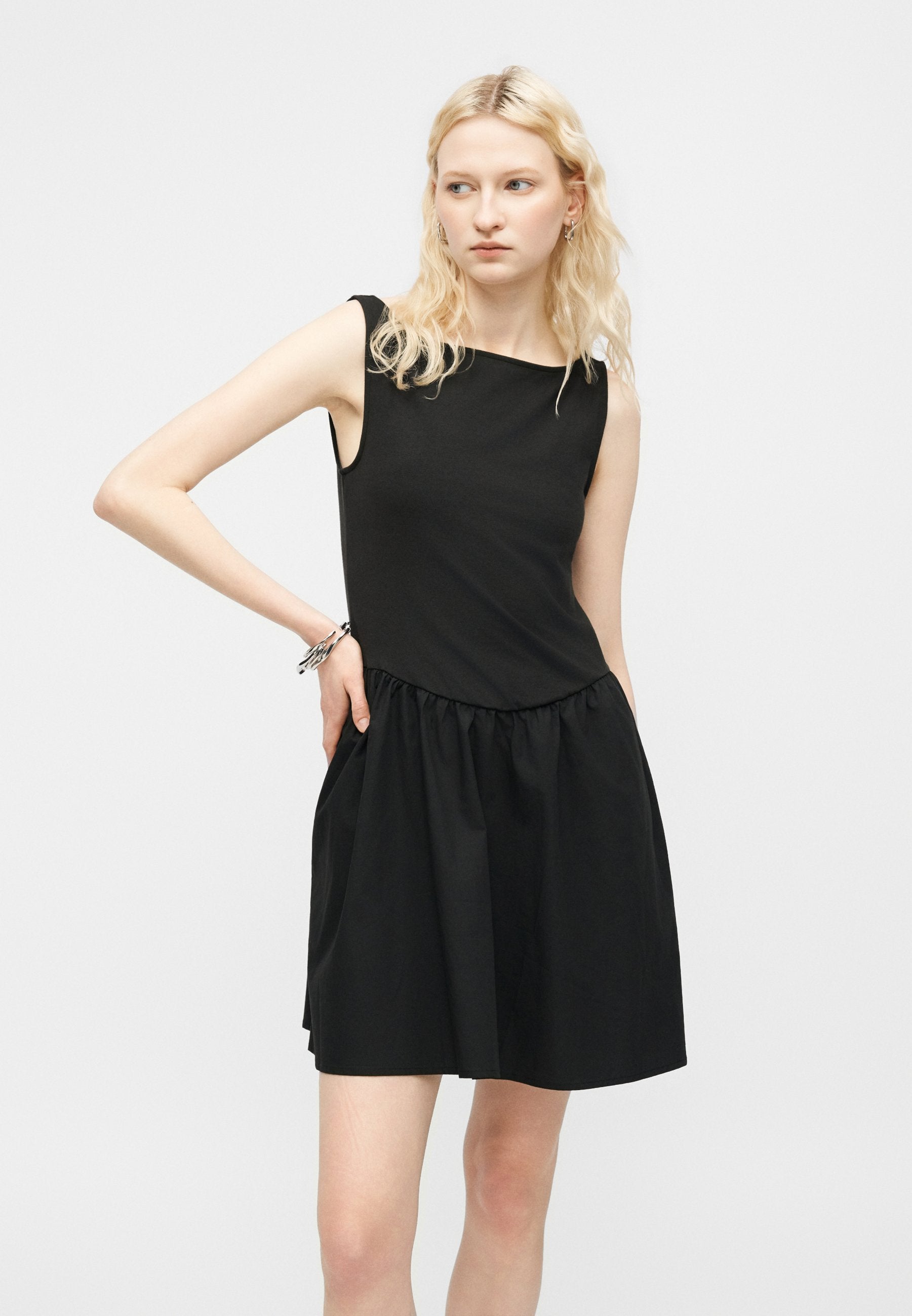MIXED MEDIA DRESS - Jersey dress - true black