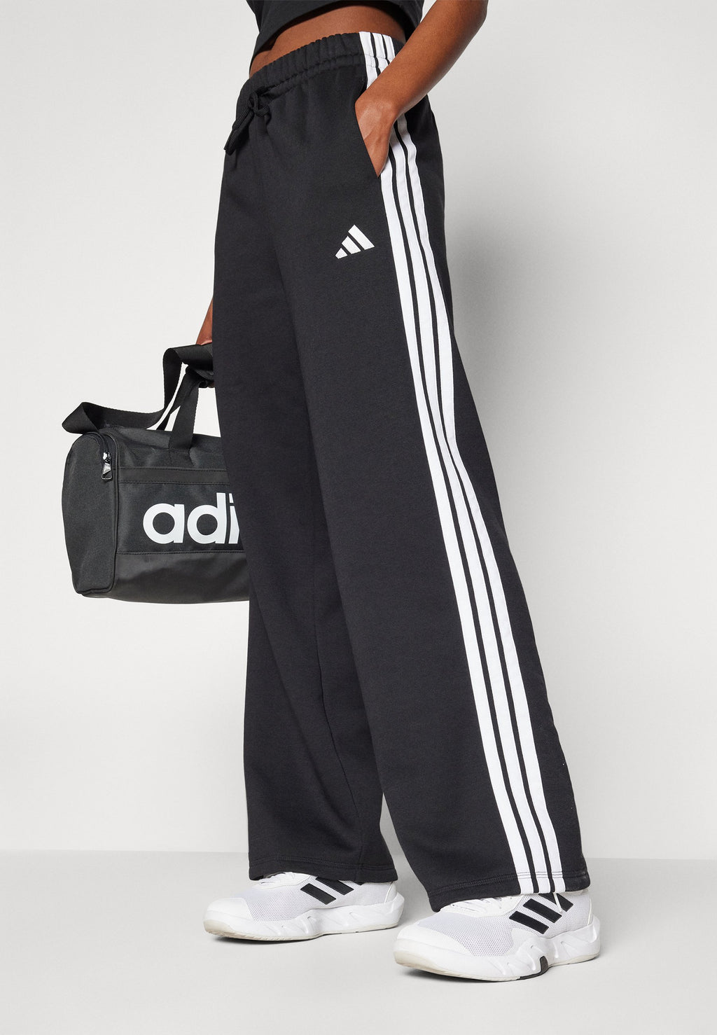 ESSENTIALS 3 STRIPES OPEN HEM PANTS - Tracksuit bottoms - black/white