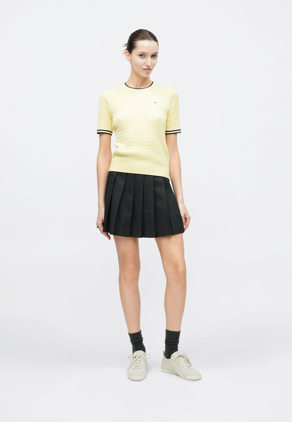 CABLE FINE - Basic T-shirt - zesty yellow/navy