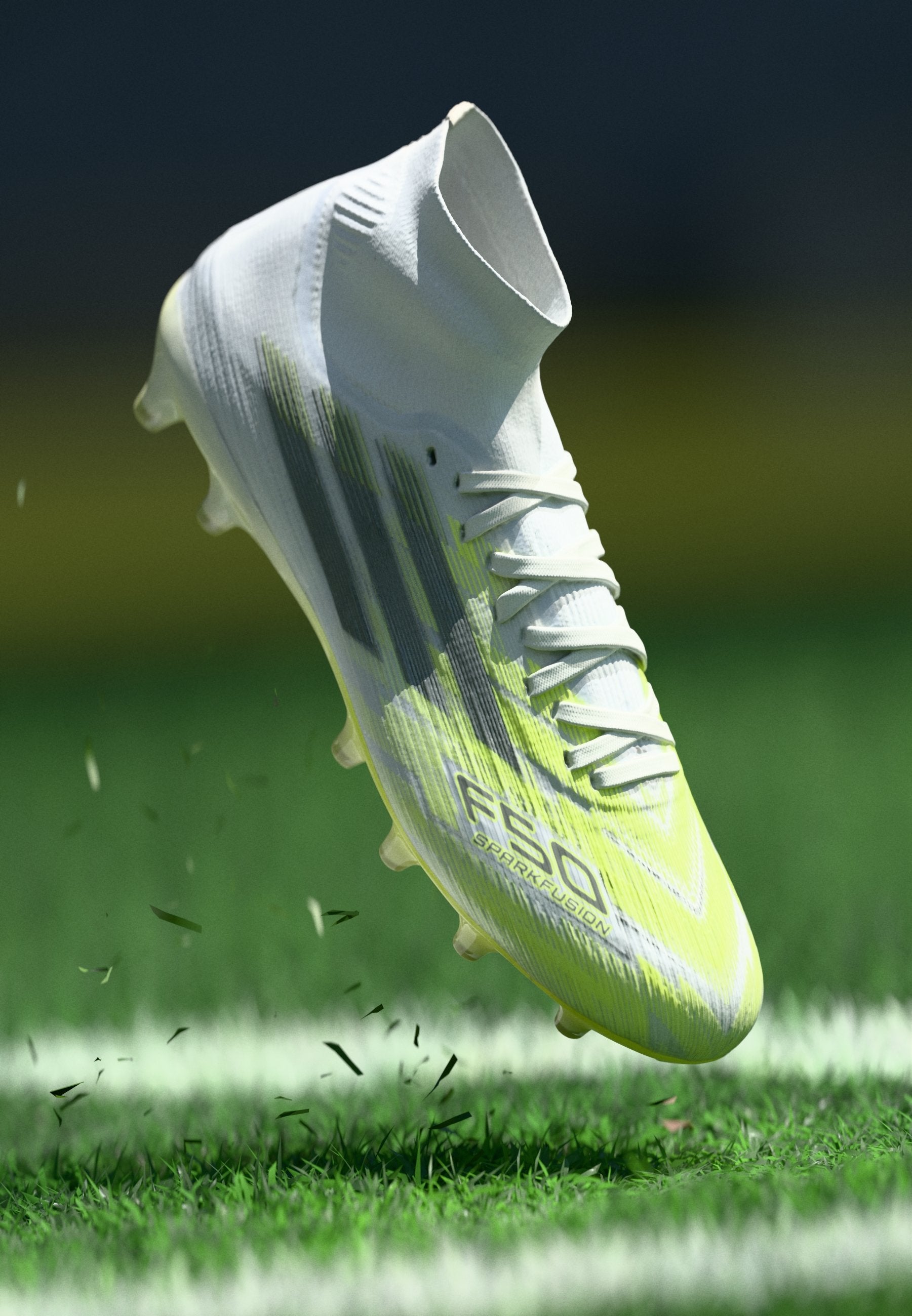 F50 SPARKFUSION PRO MID CUT - Chaussures de football sur terrain synthétique - footwear white/iron metallic/hi res yellow