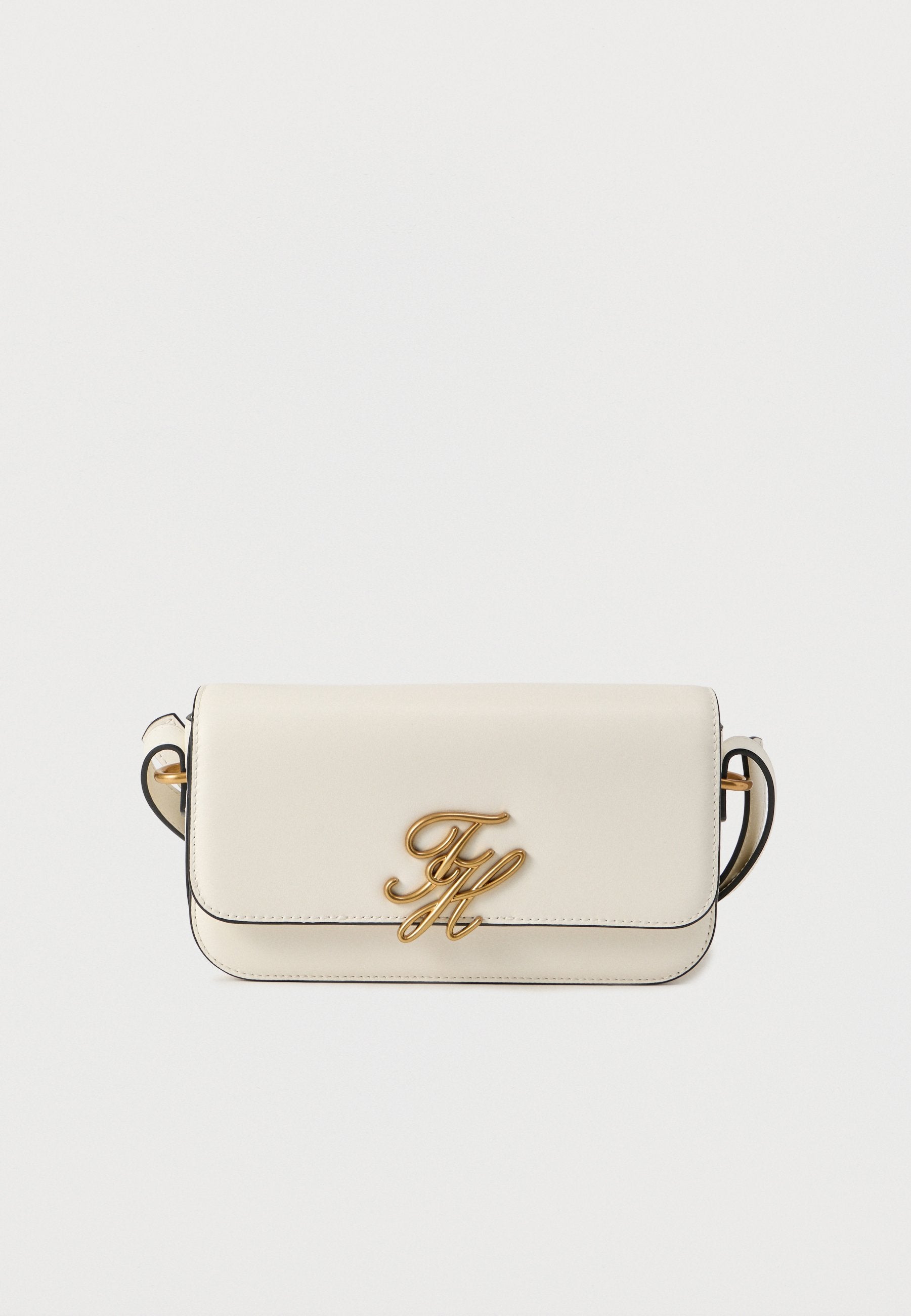 LEATHER FLAP LOGO PLAQUE CROSSBODY BAG - Cross body bag - soft cream