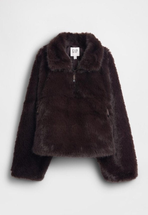 GAP SANDY LIANG VEGAN FUR HALF-ZIP PULLOVER - Fleece jumper - terra brown