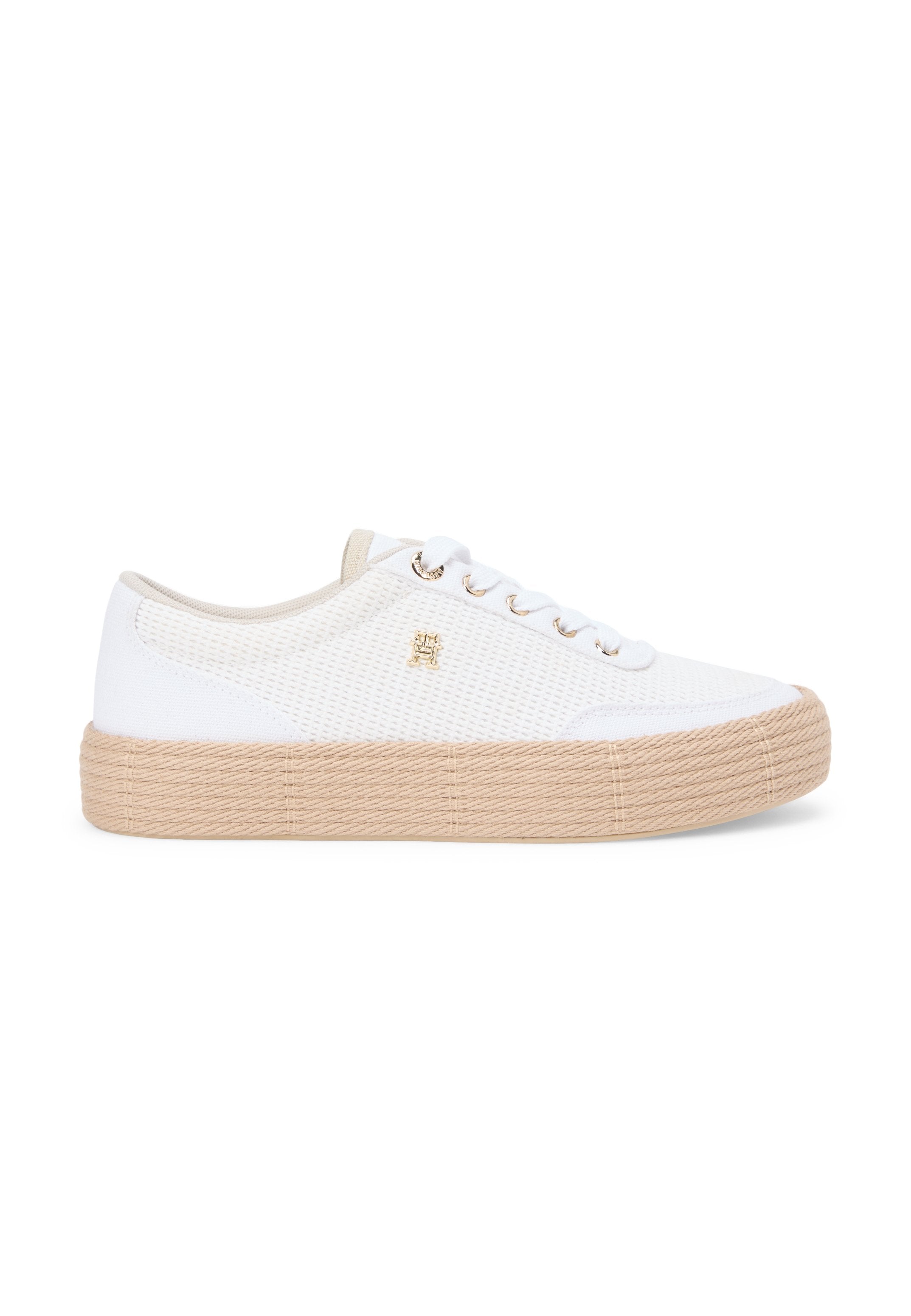 TH MONOGRAM CANVAS ROPE PLATFORM TRAINERS - Trainers - white/classic khaki