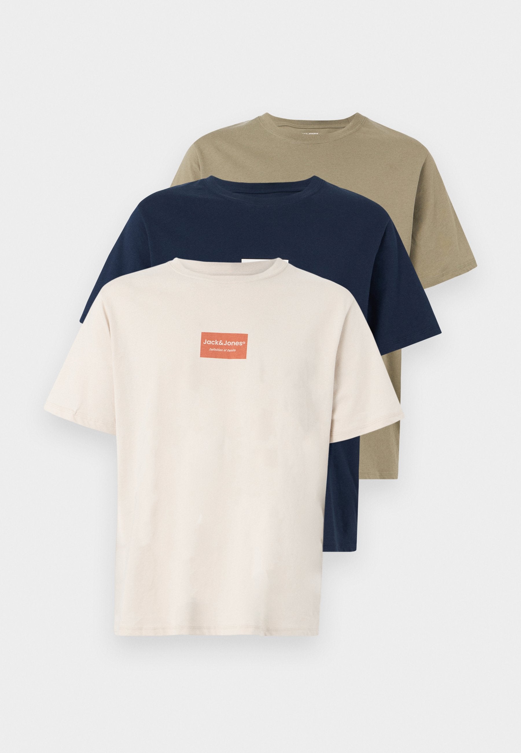 JJFRANK TEE CREW NECK 3 PACK - Basic T-shirt - vetiver/monbeam/navy blazer