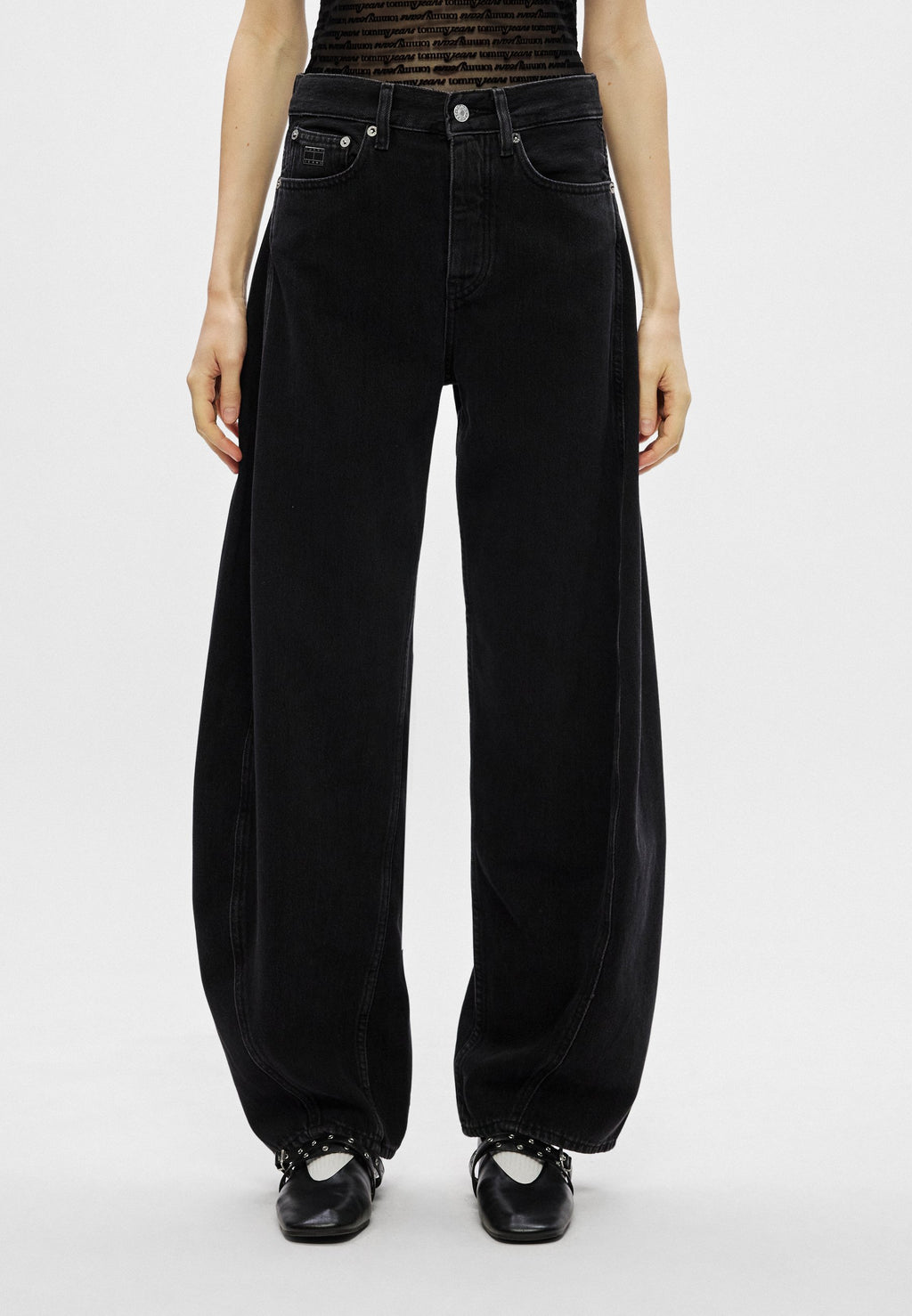 MID RISE BARREL LEG BLACK JEANS - Baggy Jeans - denim black