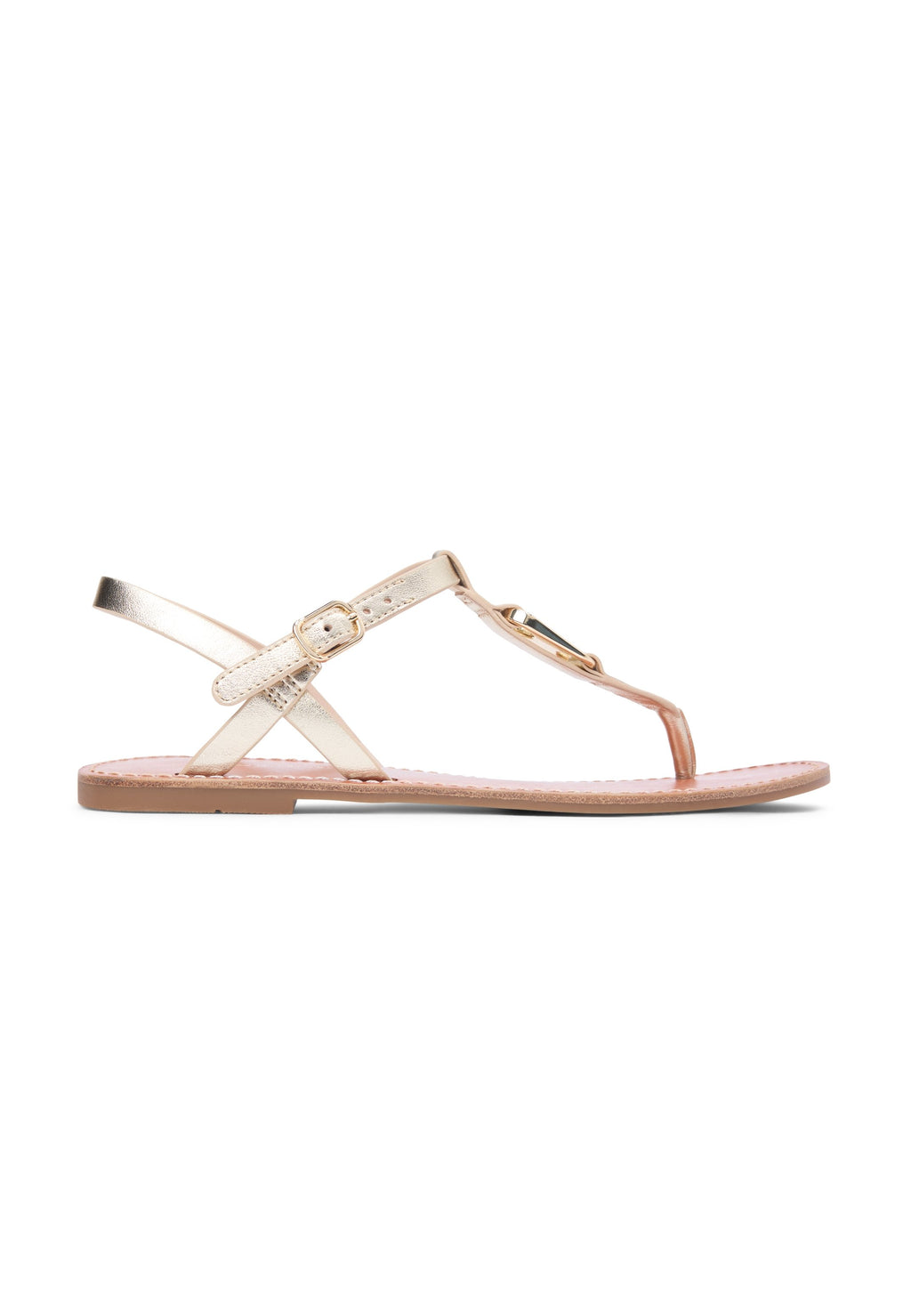 METALLIC LEATHER TOE POST FLAT SANDALS - Sandals - gold-coloured