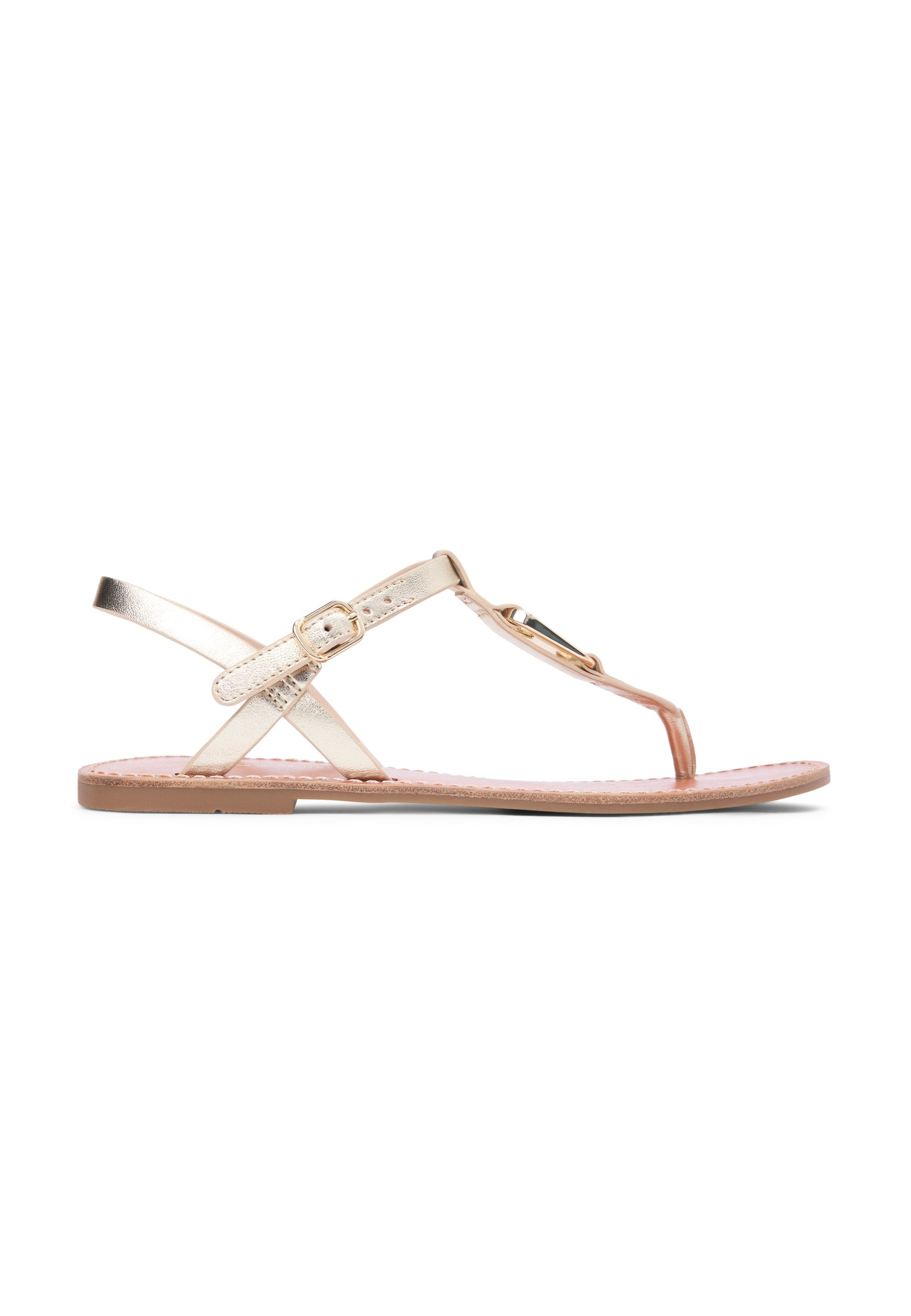 METALLIC LEATHER TOE POST FLAT SANDALS - Sandals - gold-coloured