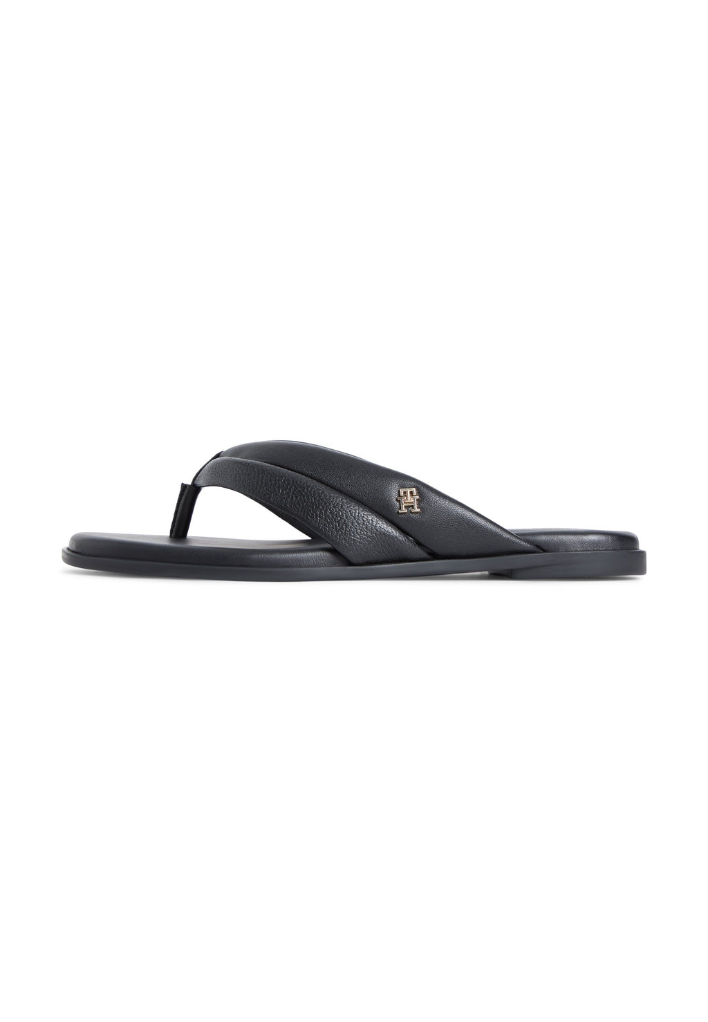 LEATHER TOE POST FLAT SANDALS - T-bar sandals - black