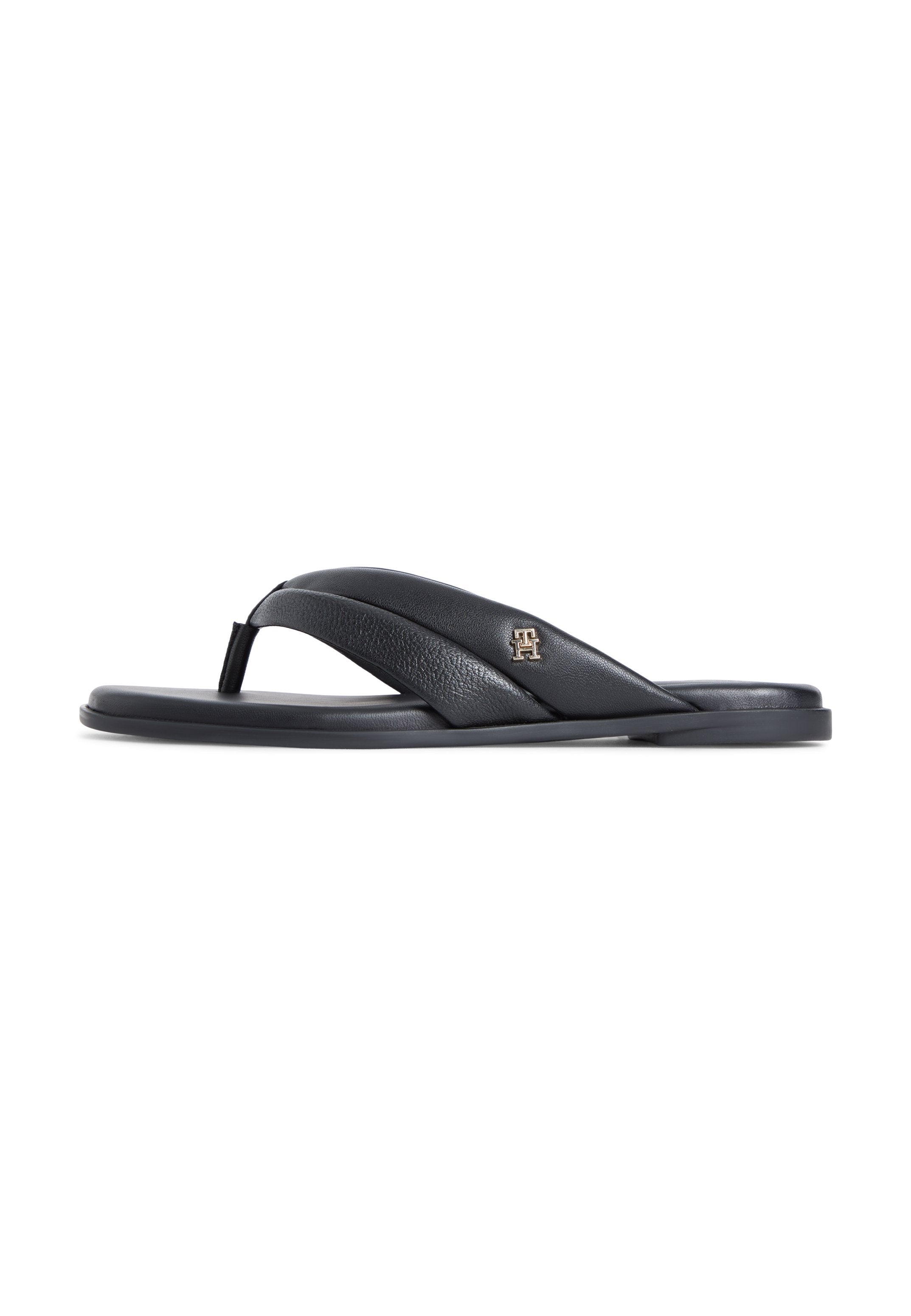 LEATHER TOE POST FLAT SANDALS - T-bar sandals - black