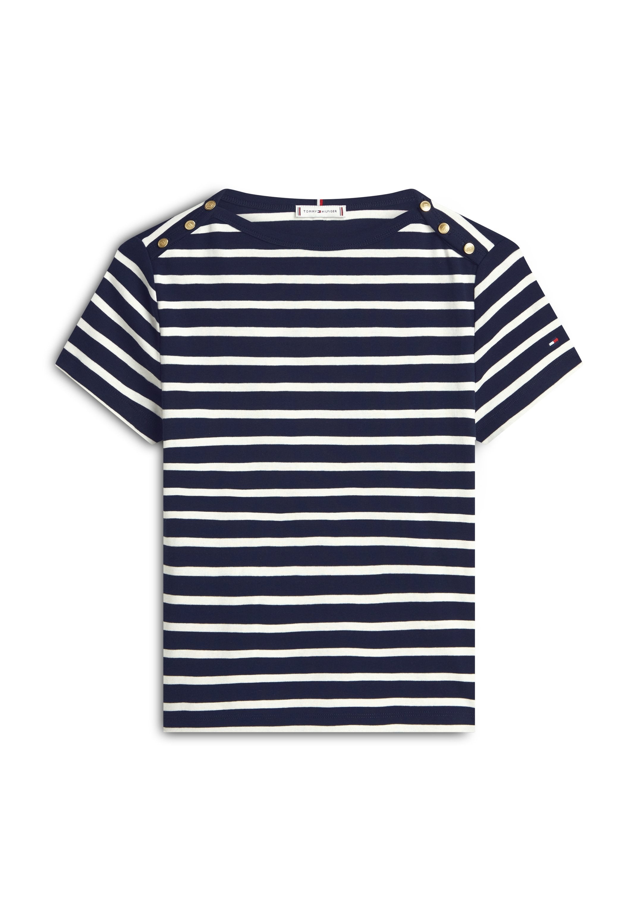 GOLD-TONE BUTTON SLIM BOAT NECK T-SHIRT - Print T-shirt - dark night/ecru