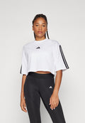 ESSENTIALS 3 STRIPES LOOSE - T-shirt imprimé - blanc/noir