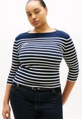 CURVE BOAT NECK THREE-QUARTER SLEEVE T-SHIRT - Long sleeved top - dark night navy/ecru
