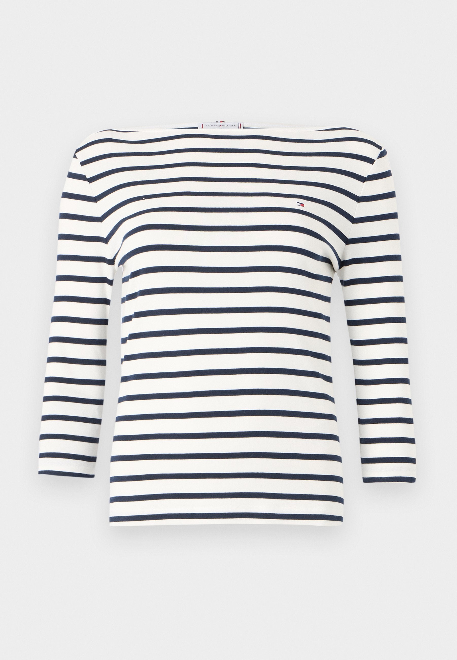 TEE SHIRT ENCOLURE BATEAU MANCHES TROIS-QUARTS - Top à manches longues - écru/bleu nuit