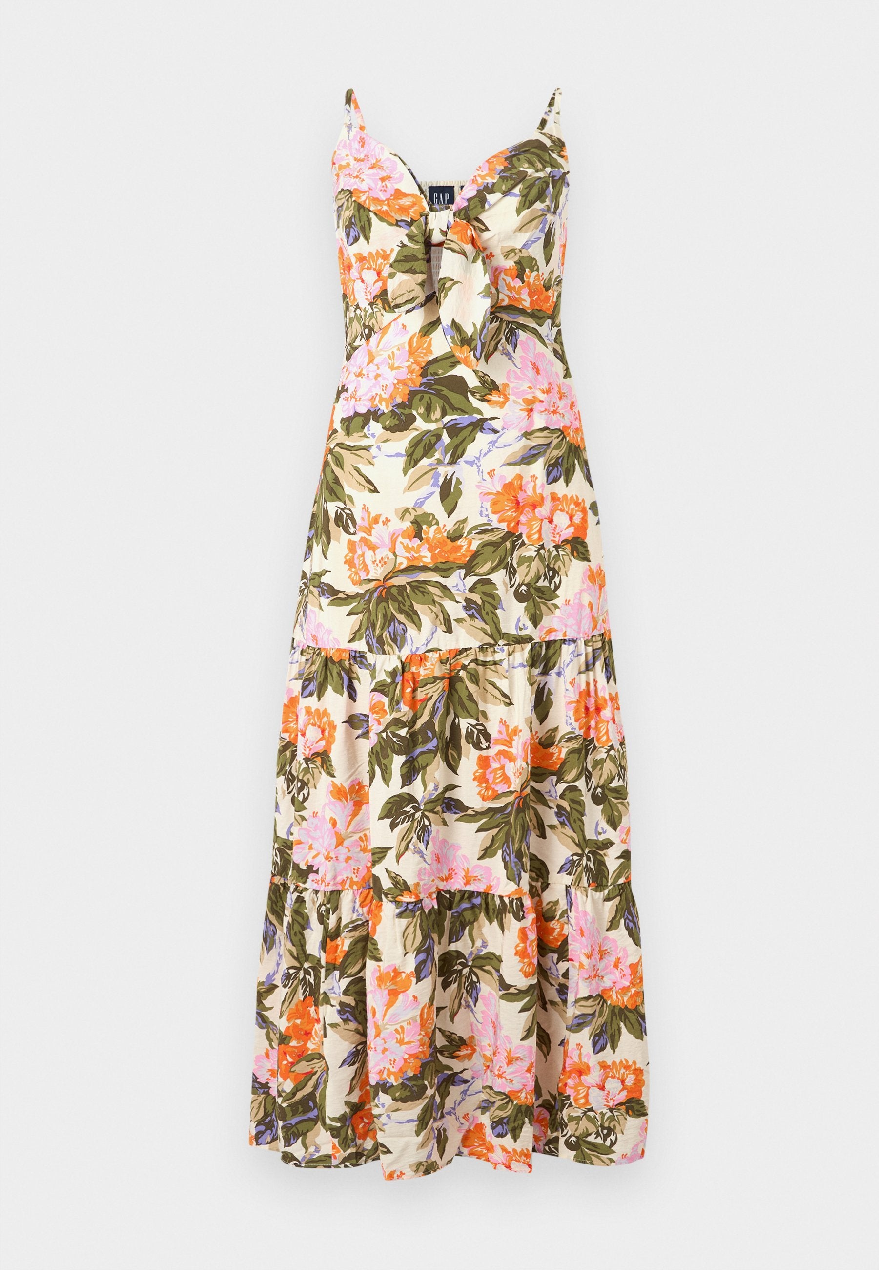 V NECK TIERED MAXI - Day dress - neon orange/pink flora