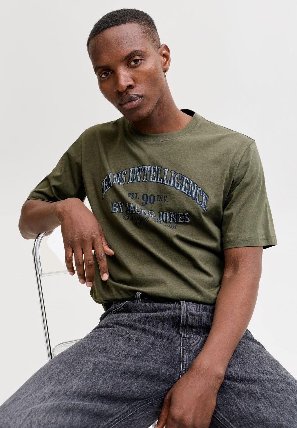 T- - Print T-shirt - dusty olive