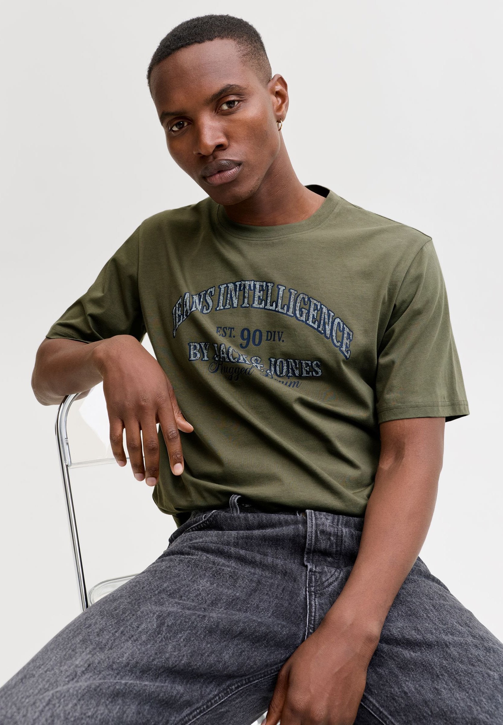 T- - Print T-shirt - dusty olive