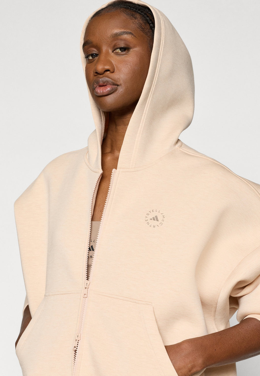 Sweat à capuche zippé - poudre douce