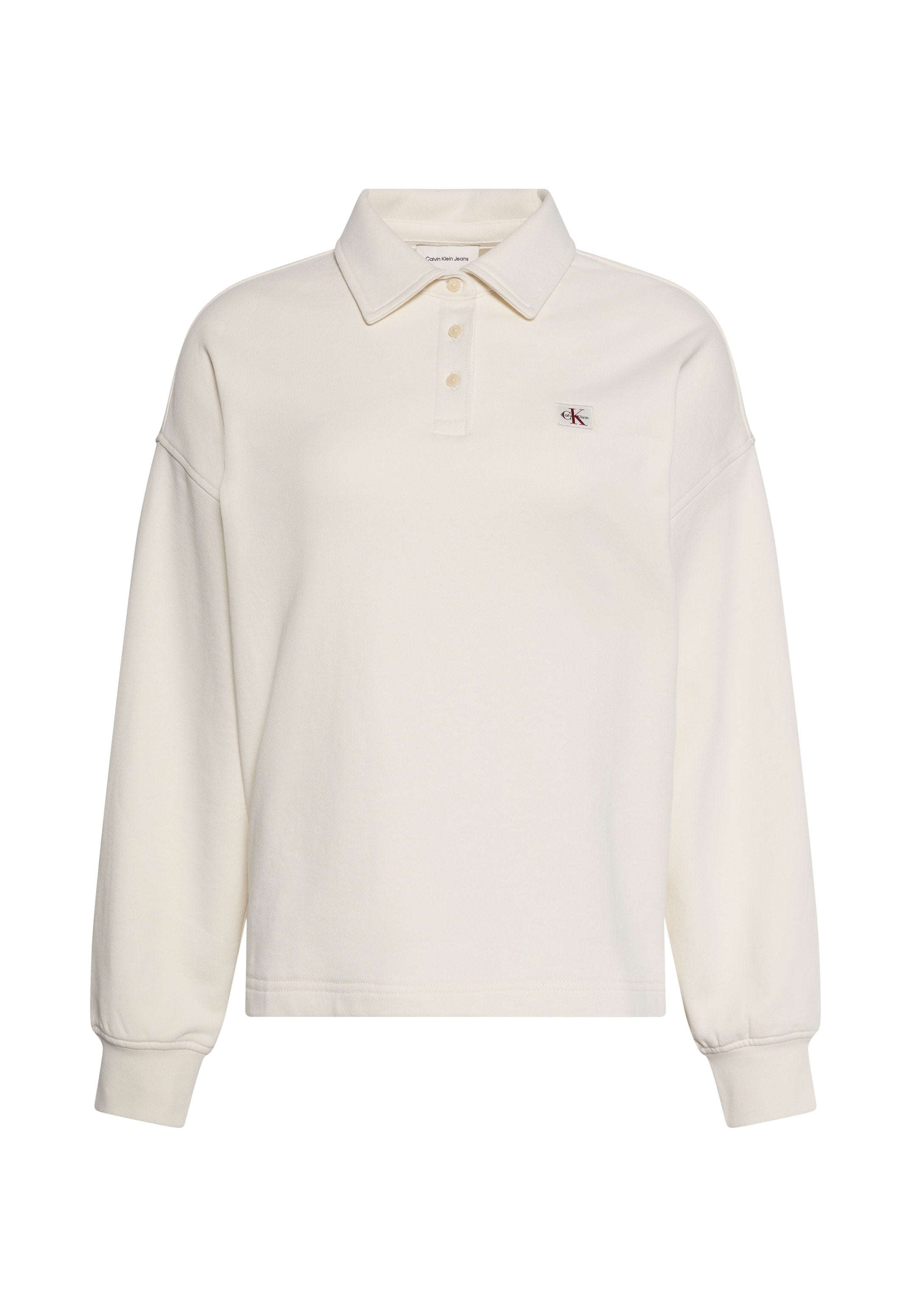 LS RLXD WOVEN LABEL TERRY POLO - Polo tişört - ekru