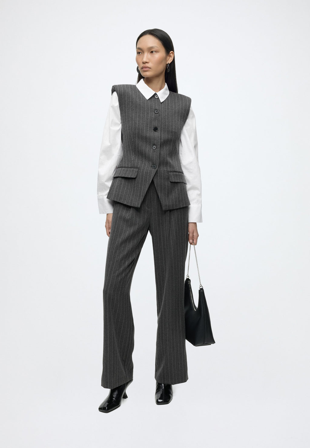 PINSTRIPE TAILORED BLOUSE - Waistcoat - grey melange