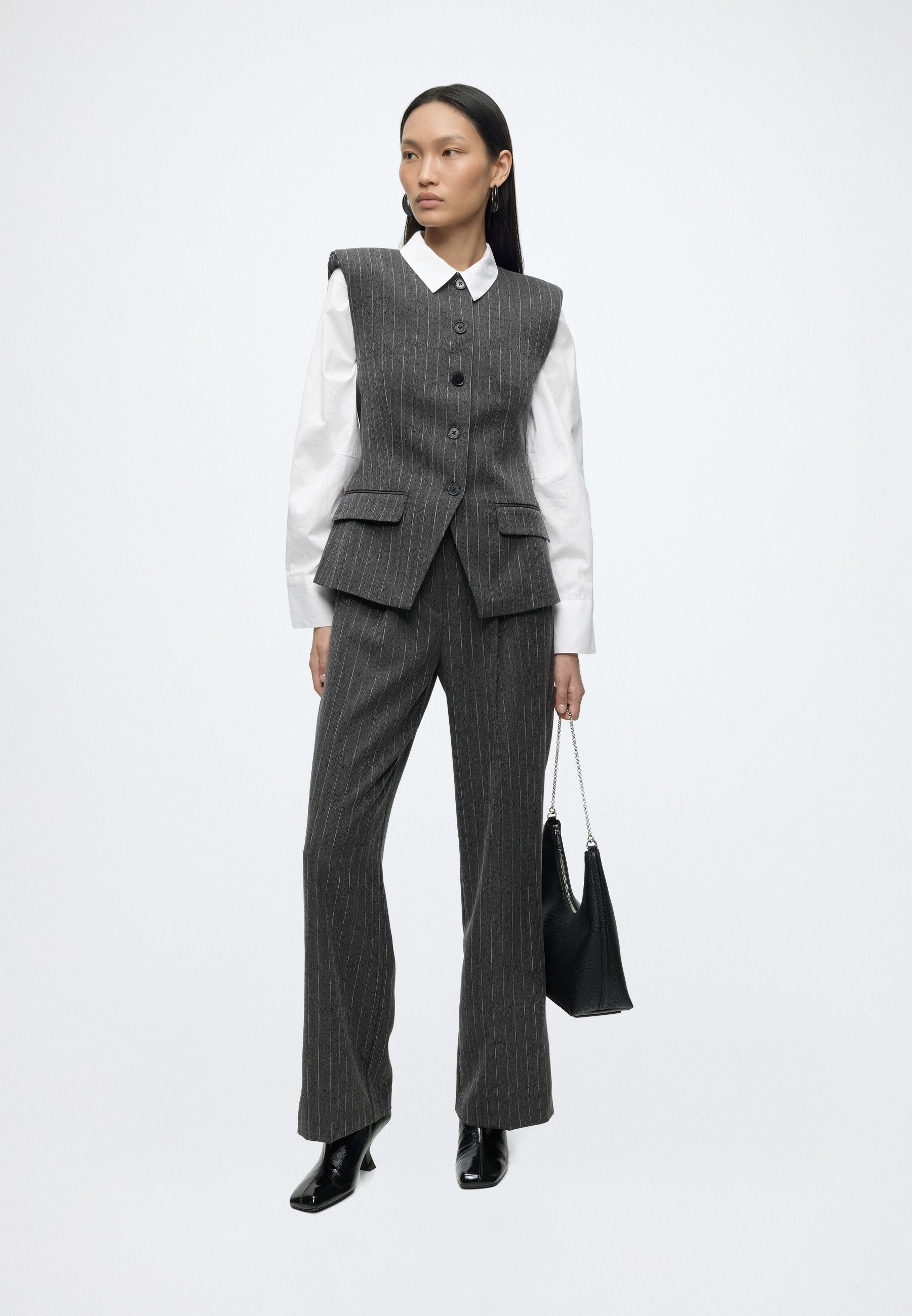 PINSTRIPE TAILORED BLOUSE - Waistcoat - grey melange