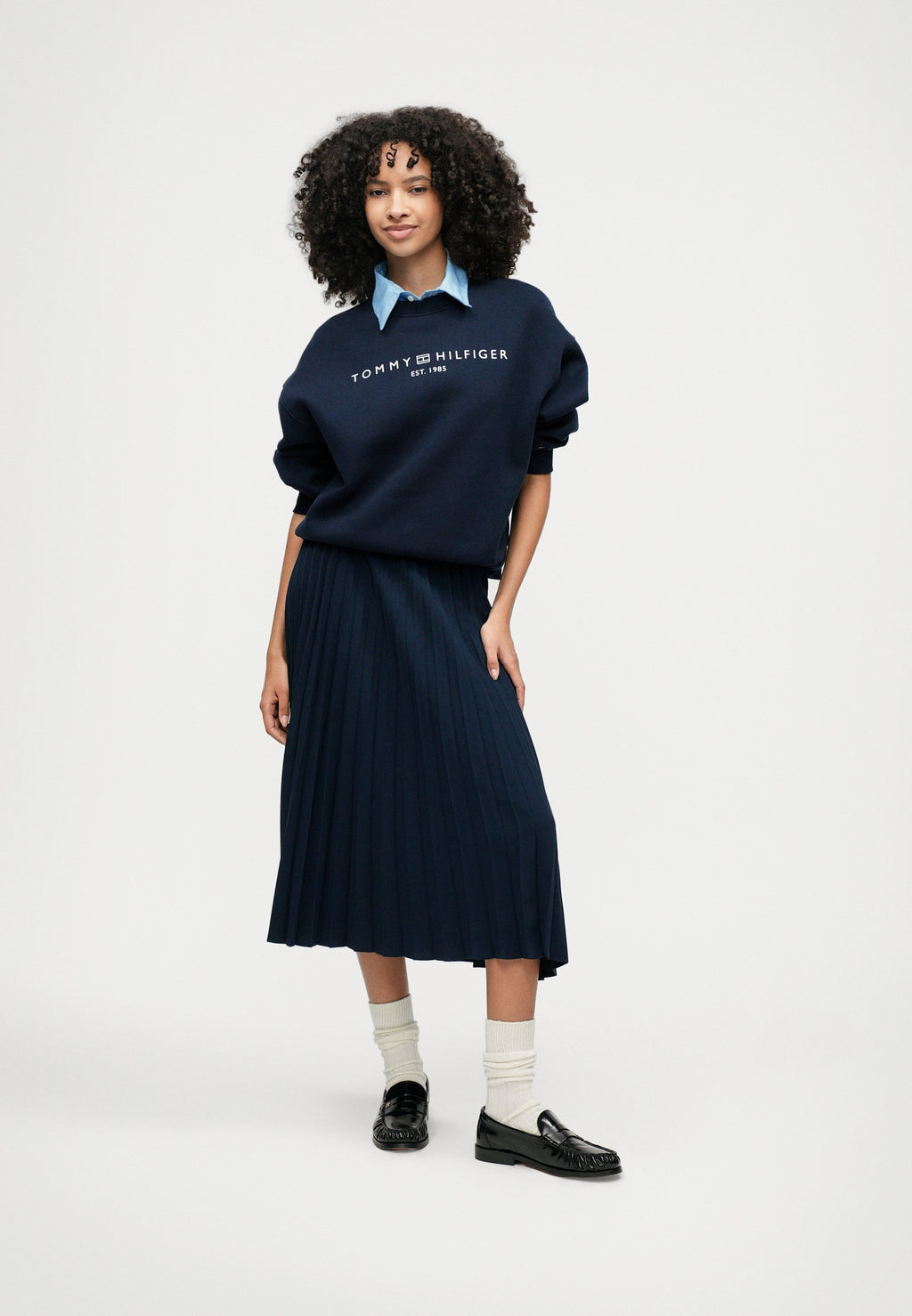 PLEATED TWILL MIDI SKIRT - Pleated skirt - dark night navy