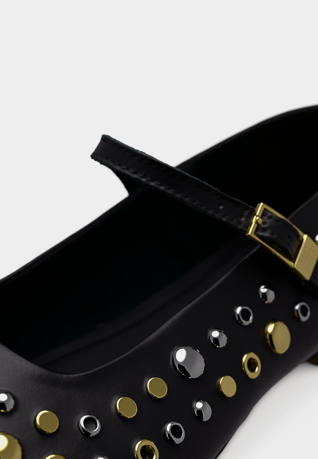STUD EMBELLISHED LEATHER BUCKLE BALLERINAS - Ballet pumps - black