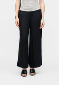 RELAXED WIDE LEG PURE LINEN TROUSERS - Trousers - black