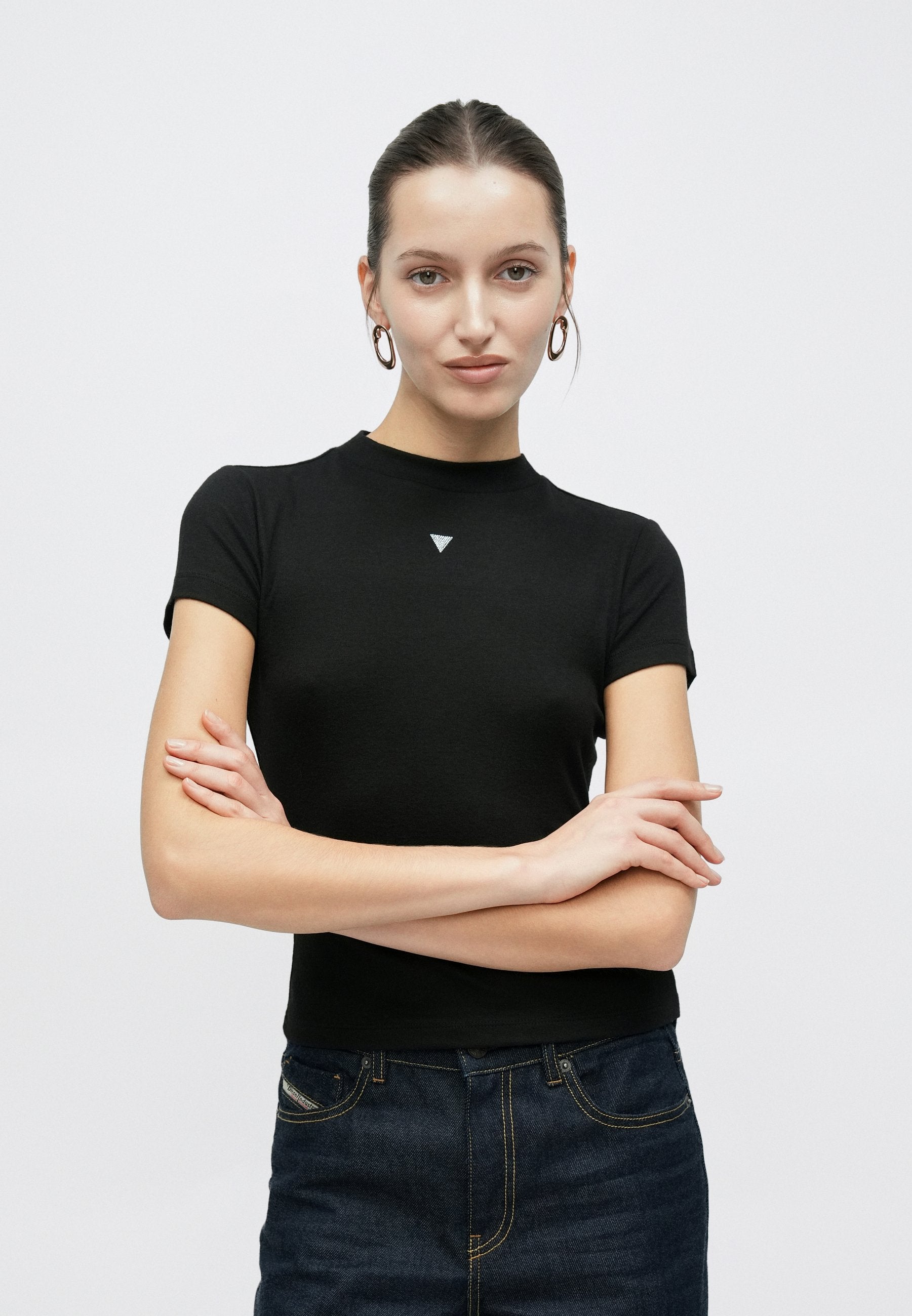 TINA MOCK NECK TOP - Basic T-shirt - jet black