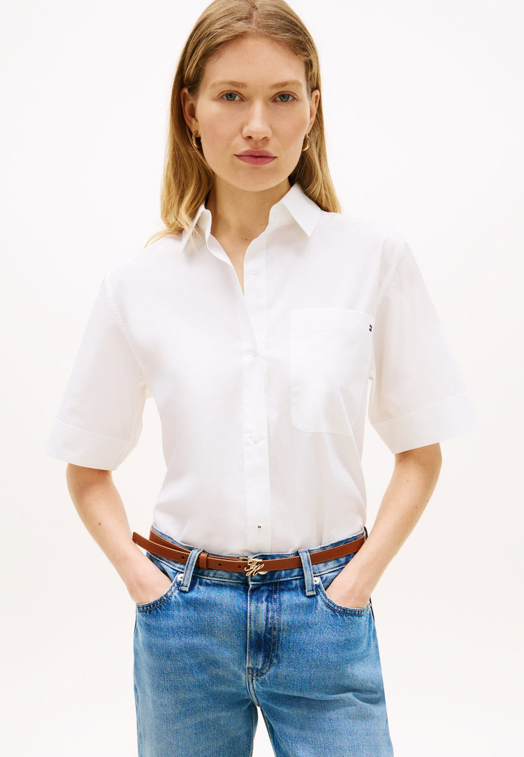 CLASSIC POPLIN SHORT SLEEVE SHIRT - Button-down blouse - th optic white