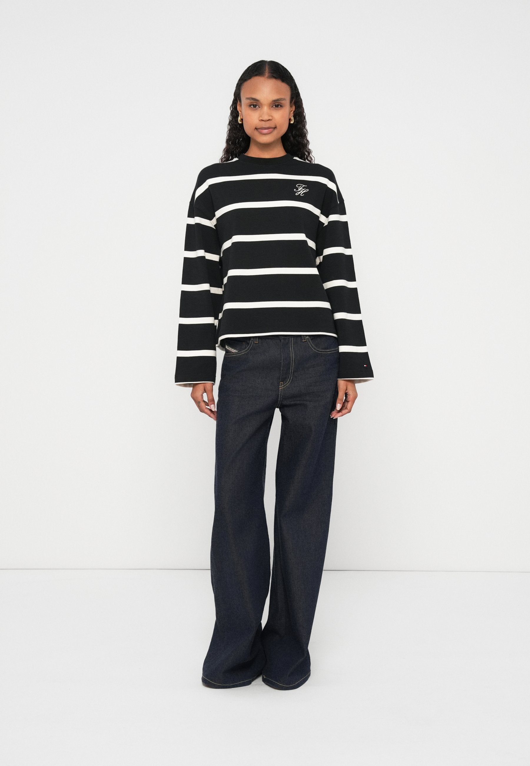 LOGO EMBROIDERY TERRY CREW NECK SWEATSHIRT - Sweatshirt - black/calico