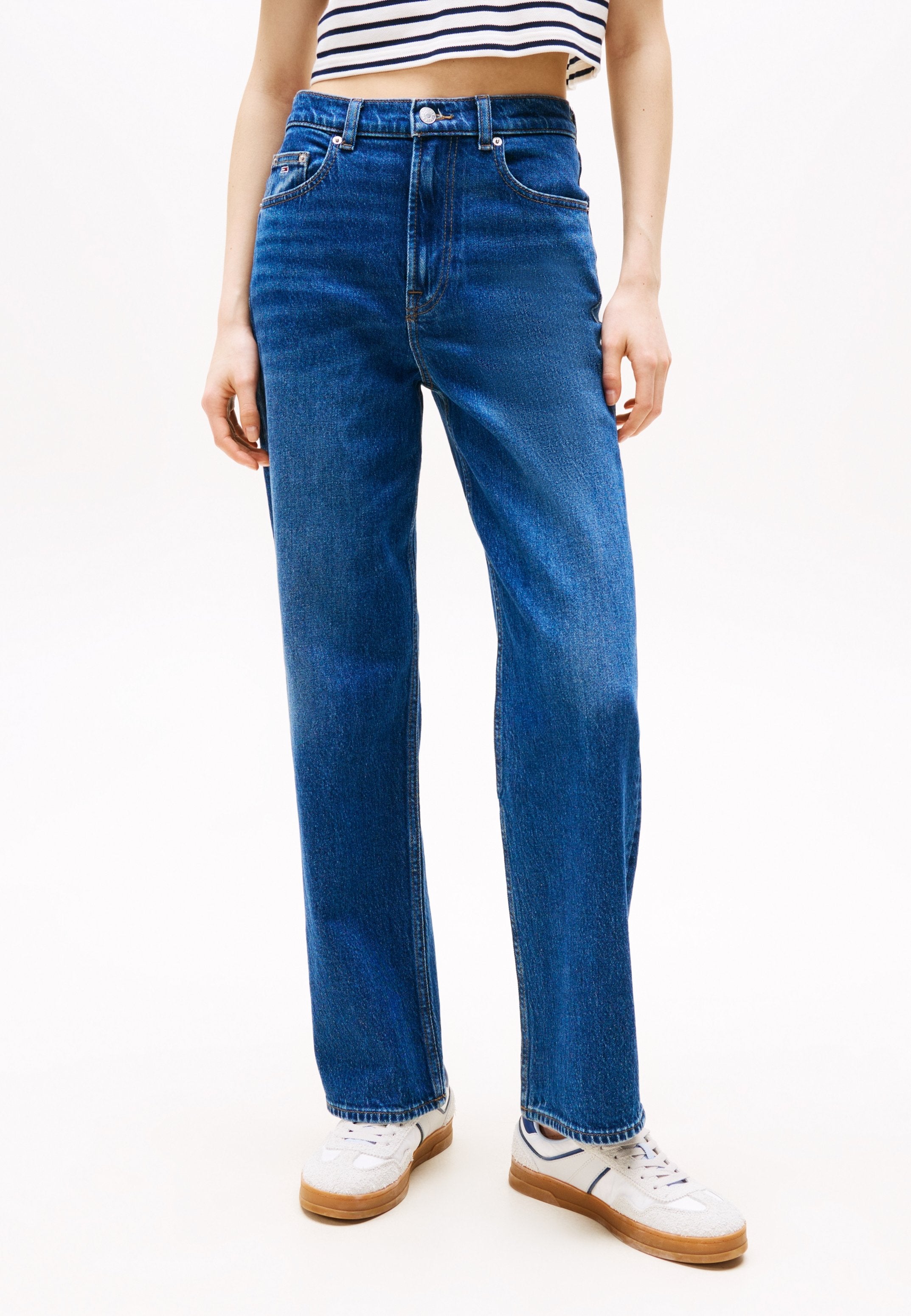 YÜKSEK BEL SLİM DÜZ PAÇA JEAN - Düz paça jean - koyu denim