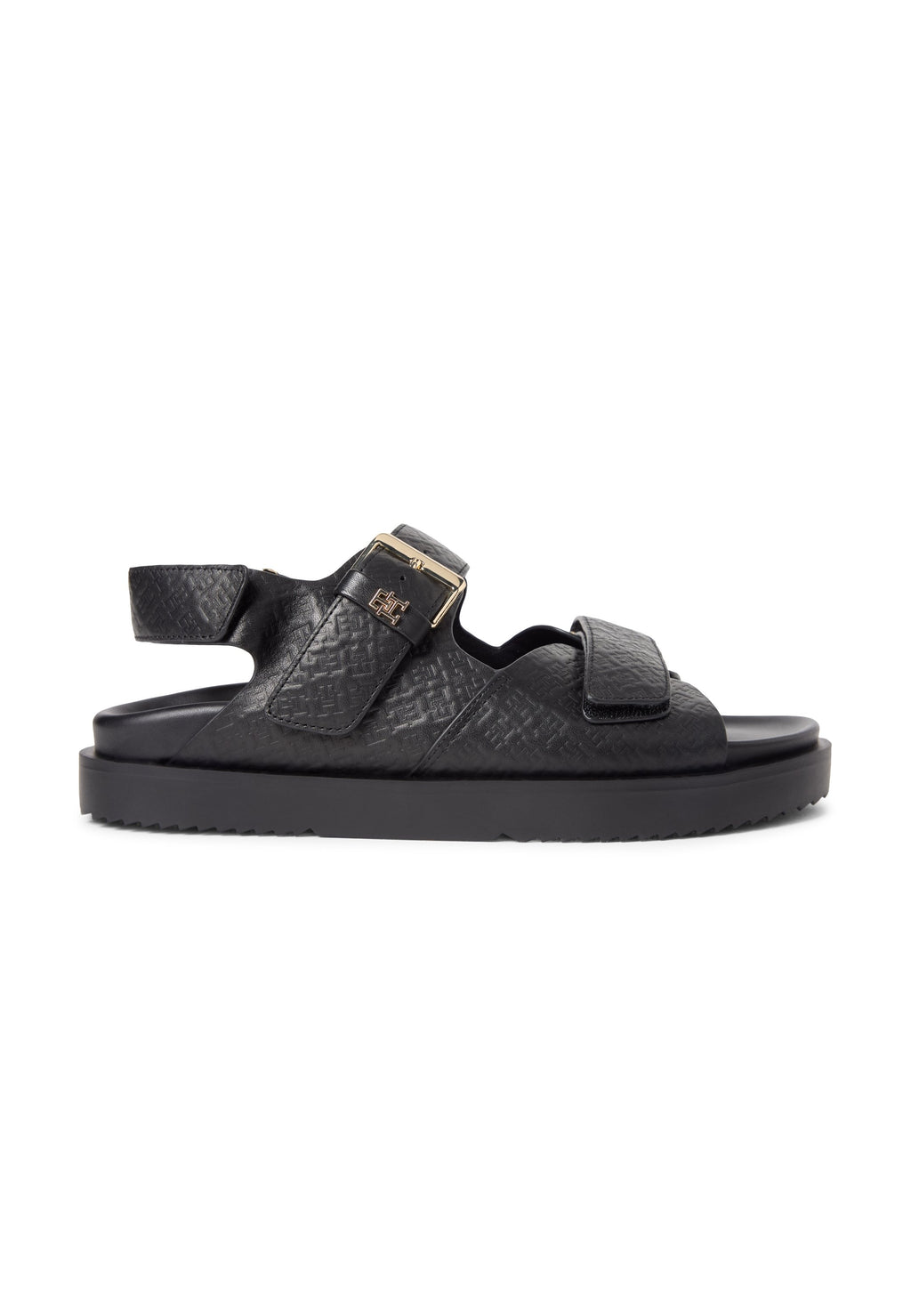 LEATHER DOUBLE STRAP BUCKLE SANDALS - Sandals - black