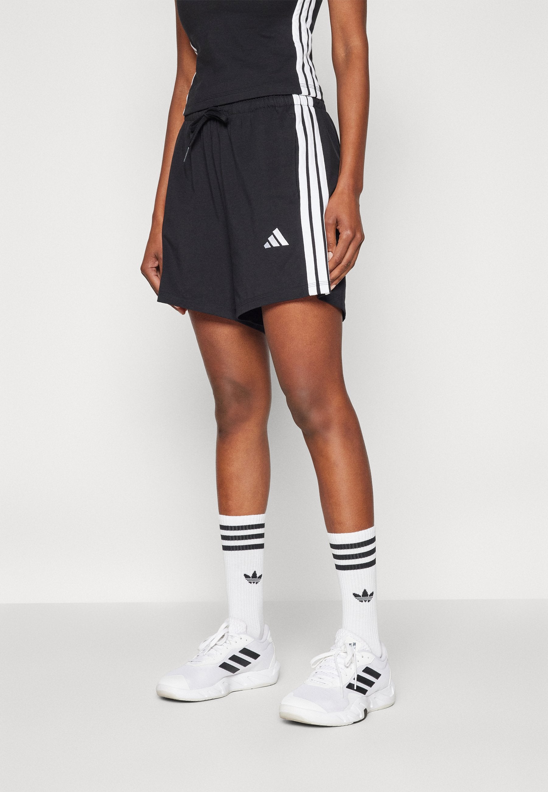 ESSENTIALS 3 STRIPES COTTON - Sports shorts - black/white