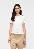 GOLD-TONE BUTTON SLIM T-SHIRT - Print T-shirt - ecru