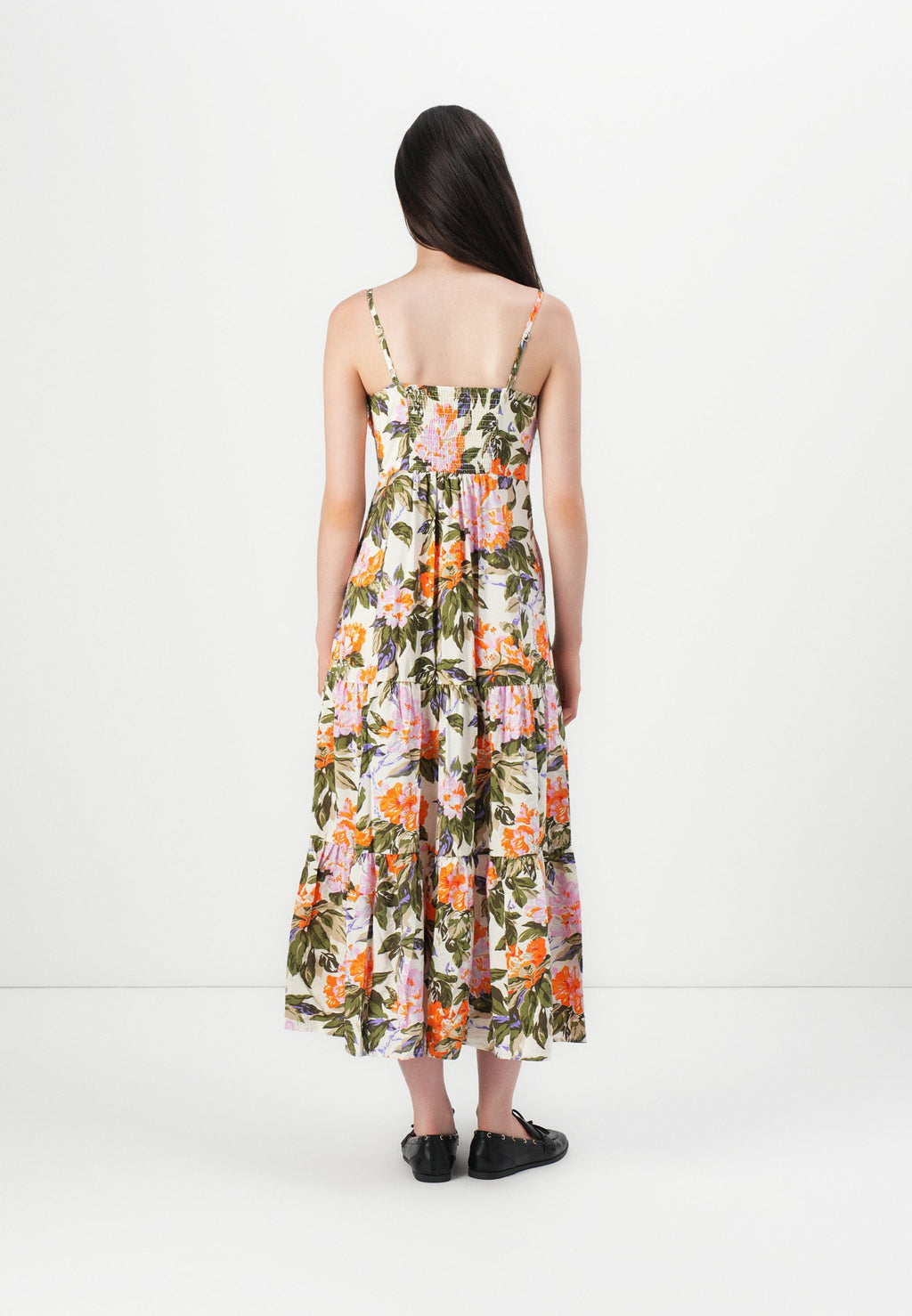 V NECK TIERED MAXI - Day dress - neon orange/pink flora