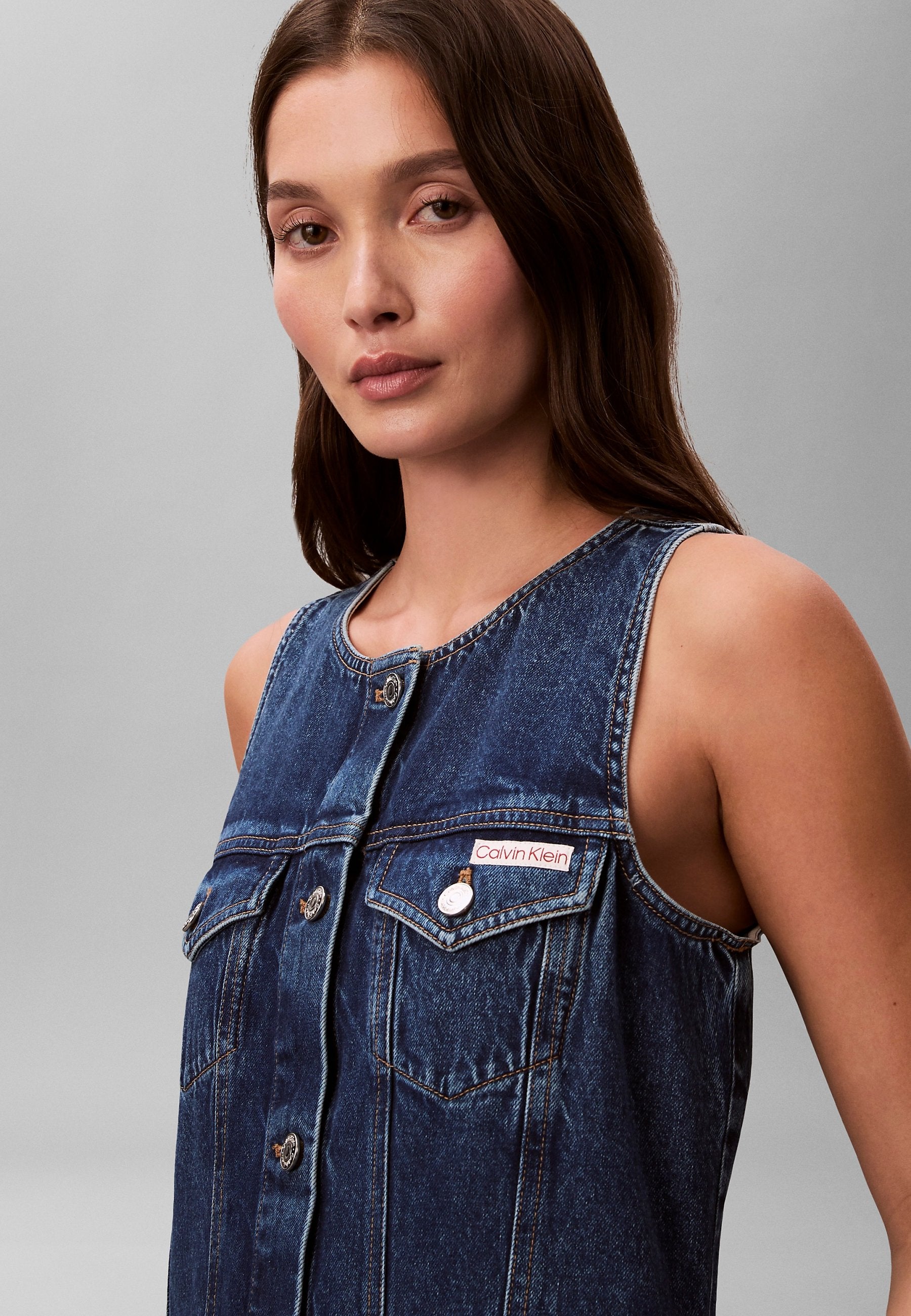 WHS SLVLS MINI TRUCKER MAD - Denim dress - madden blue
