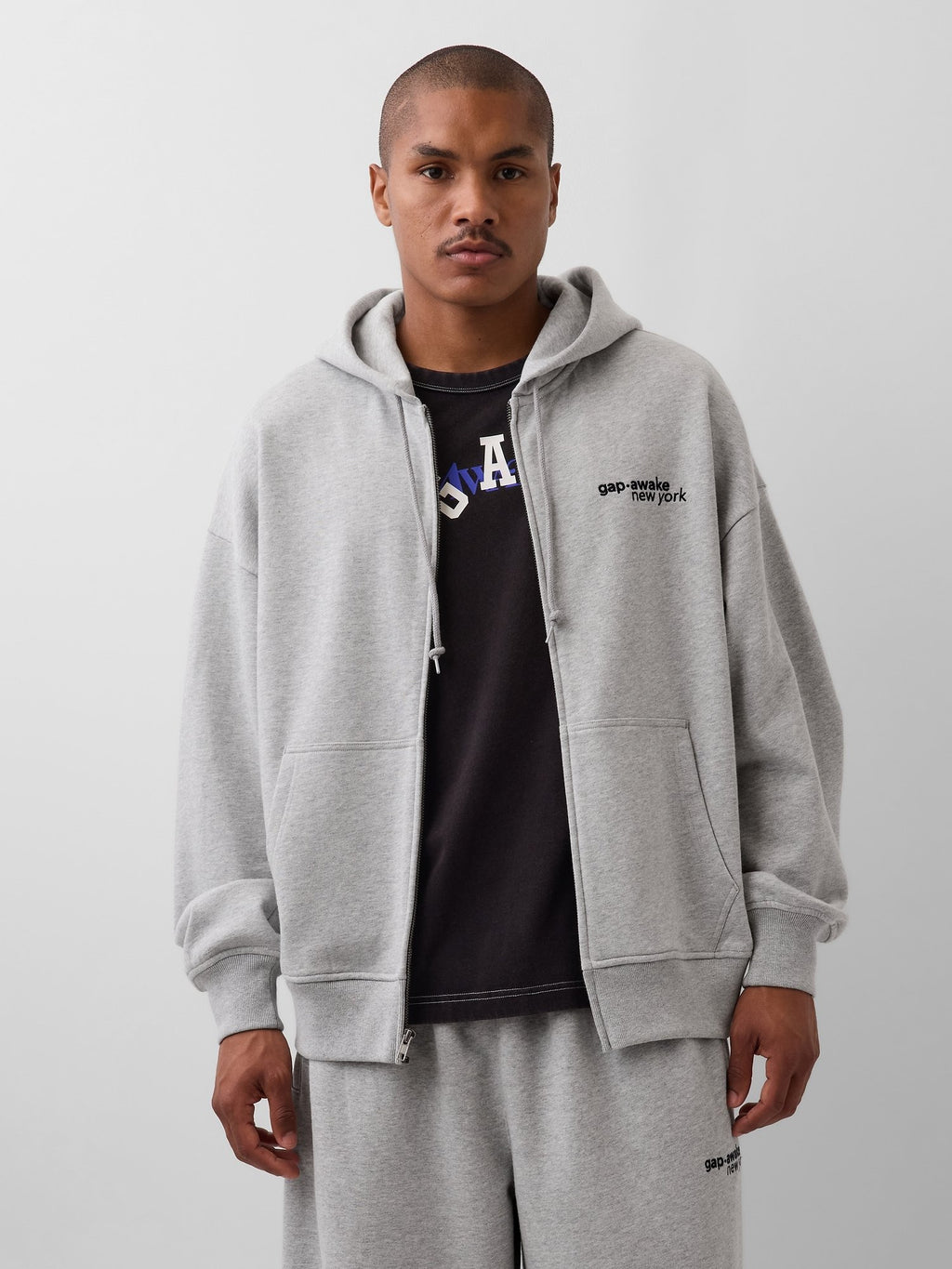 GAP AWAKE NY HEAVYWEIGHT OVERSIZED LOGO ZIP HOODIE - Sweat-shirt zippé - gris clair chiné