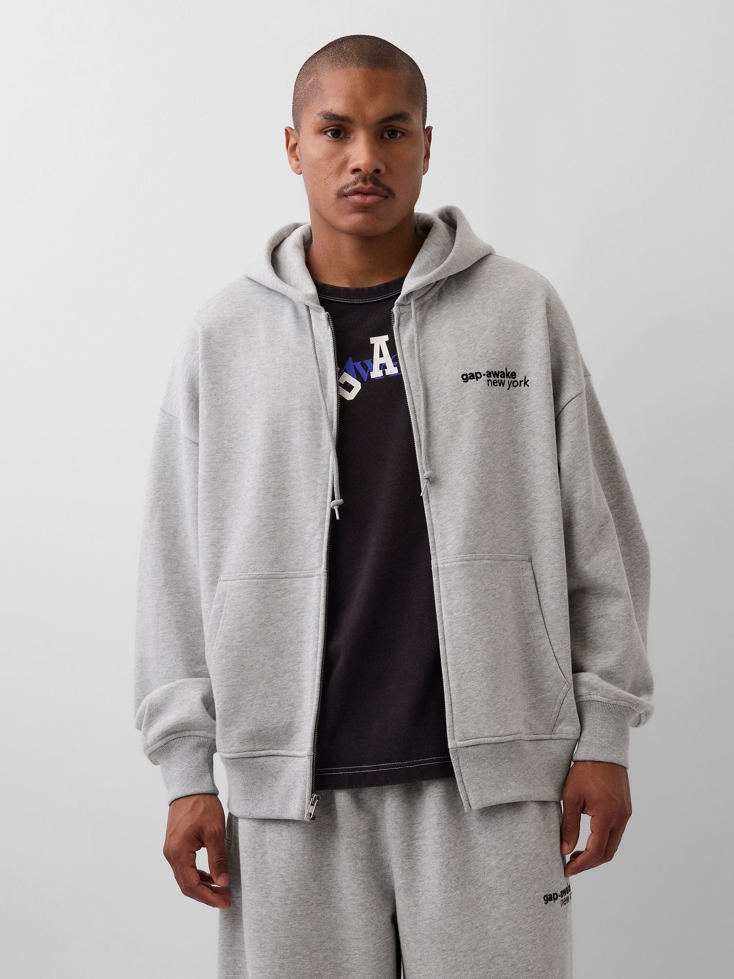 GAP AWAKE NY HEAVYWEIGHT OVERSIZED LOGO ZIP HOODIE - Sweat-shirt zippé - gris clair chiné
