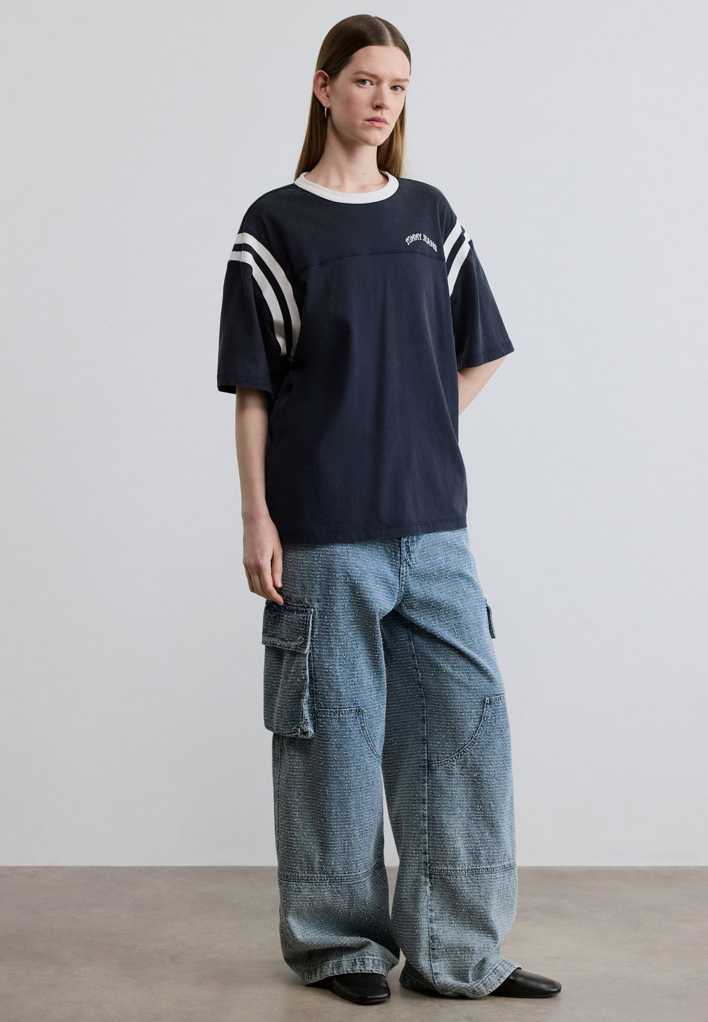 TEE-SHIRT RAS-DU-COU OVERSIZE À LOGO - Tee-shirt imprimé - bleu marine nuit