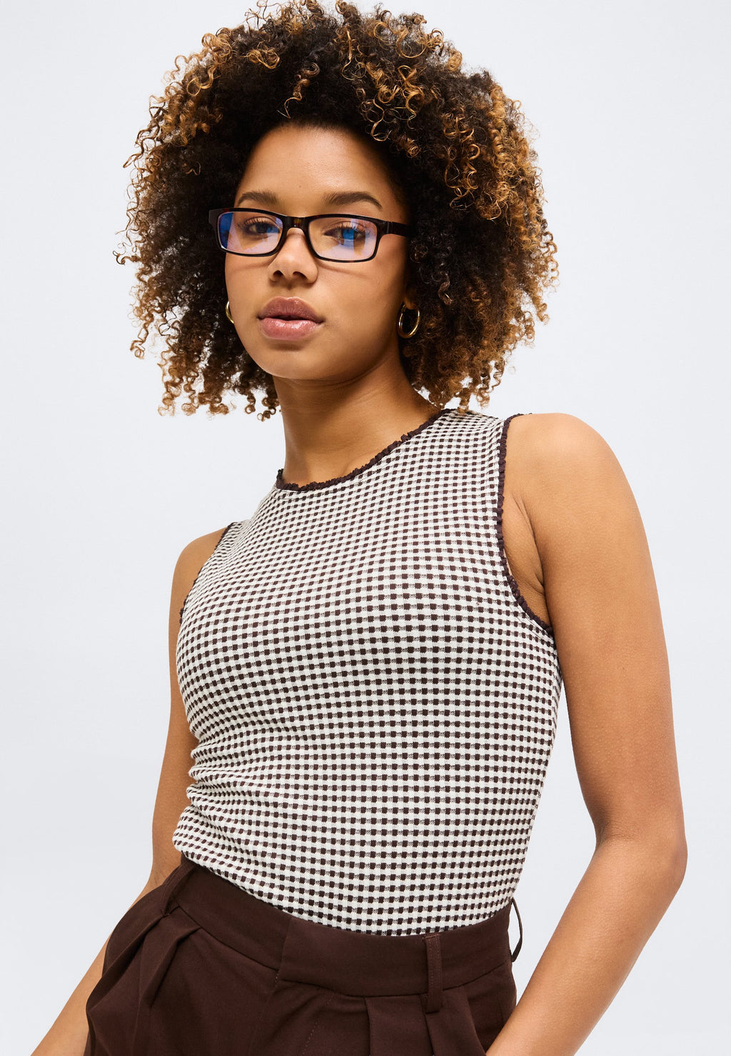 GINGHAM - Top - dark brown